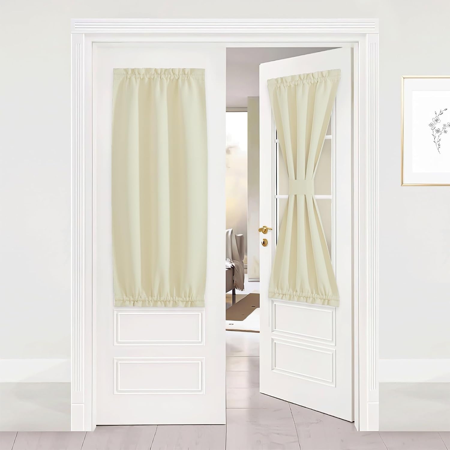 image:imageNICETOWN Stone Blue Blackout Door Curtains with Tieback for French WindowLight Beige