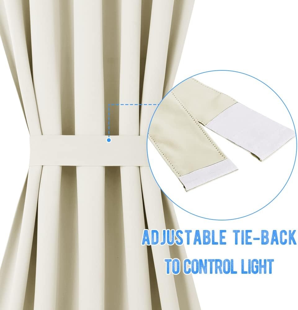 image:imageNICETOWN Stone Blue Blackout Door Curtains with Tieback for French WindowLight Beige
