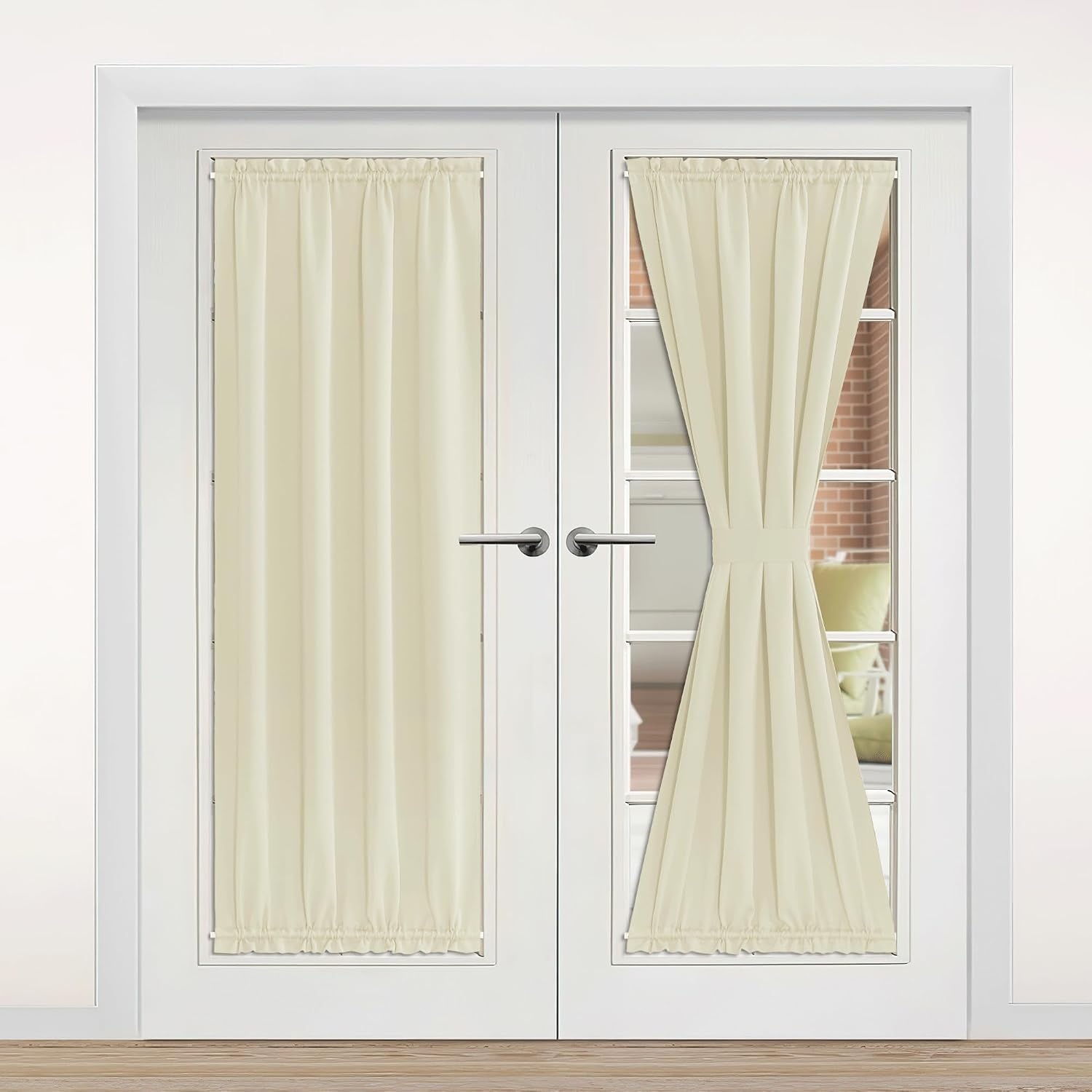 image:imageNICETOWN Stone Blue Blackout Door Curtains with Tieback for French WindowLight Beige
