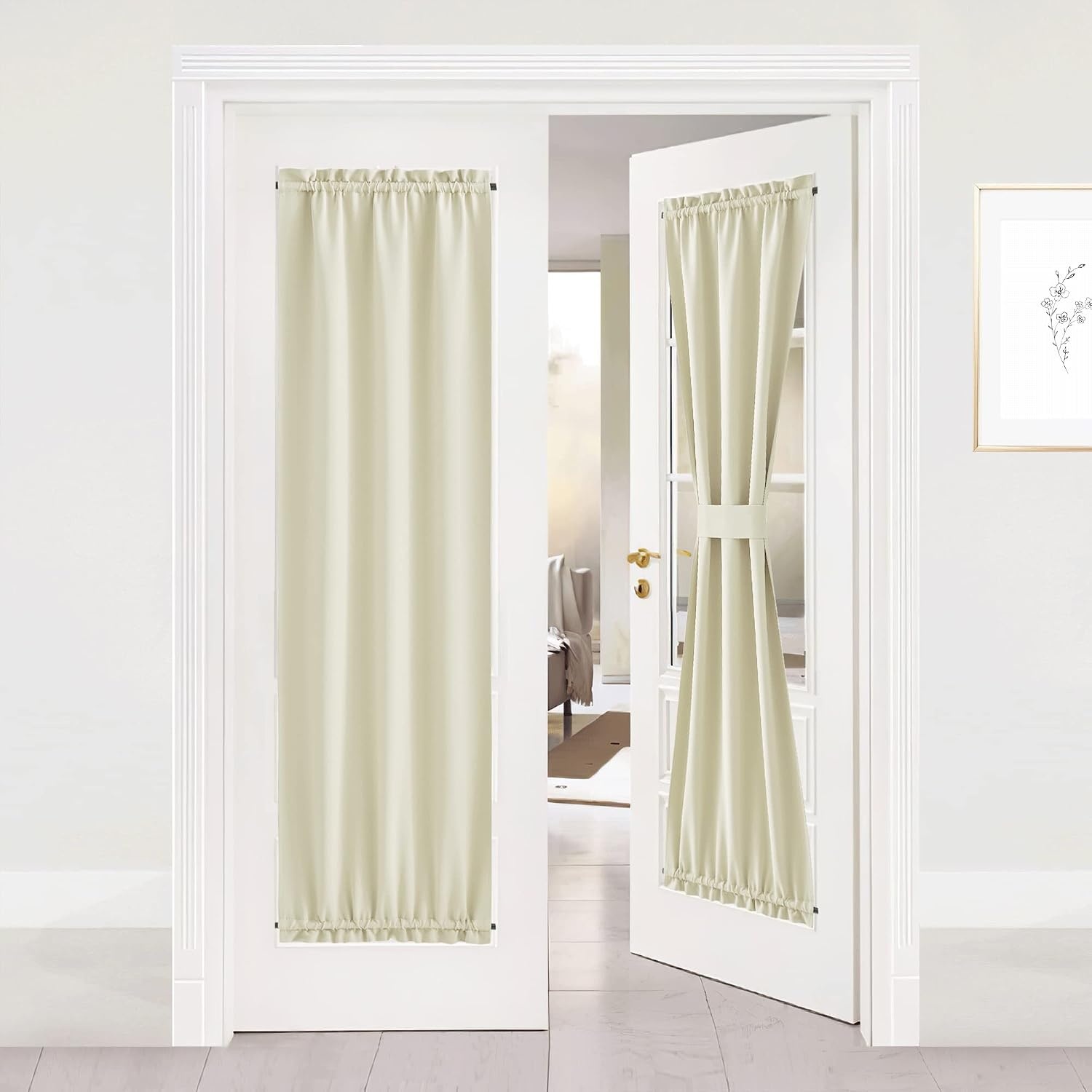 image:imageNICETOWN Stone Blue Blackout Door Curtains with Tieback for French WindowLight Beige