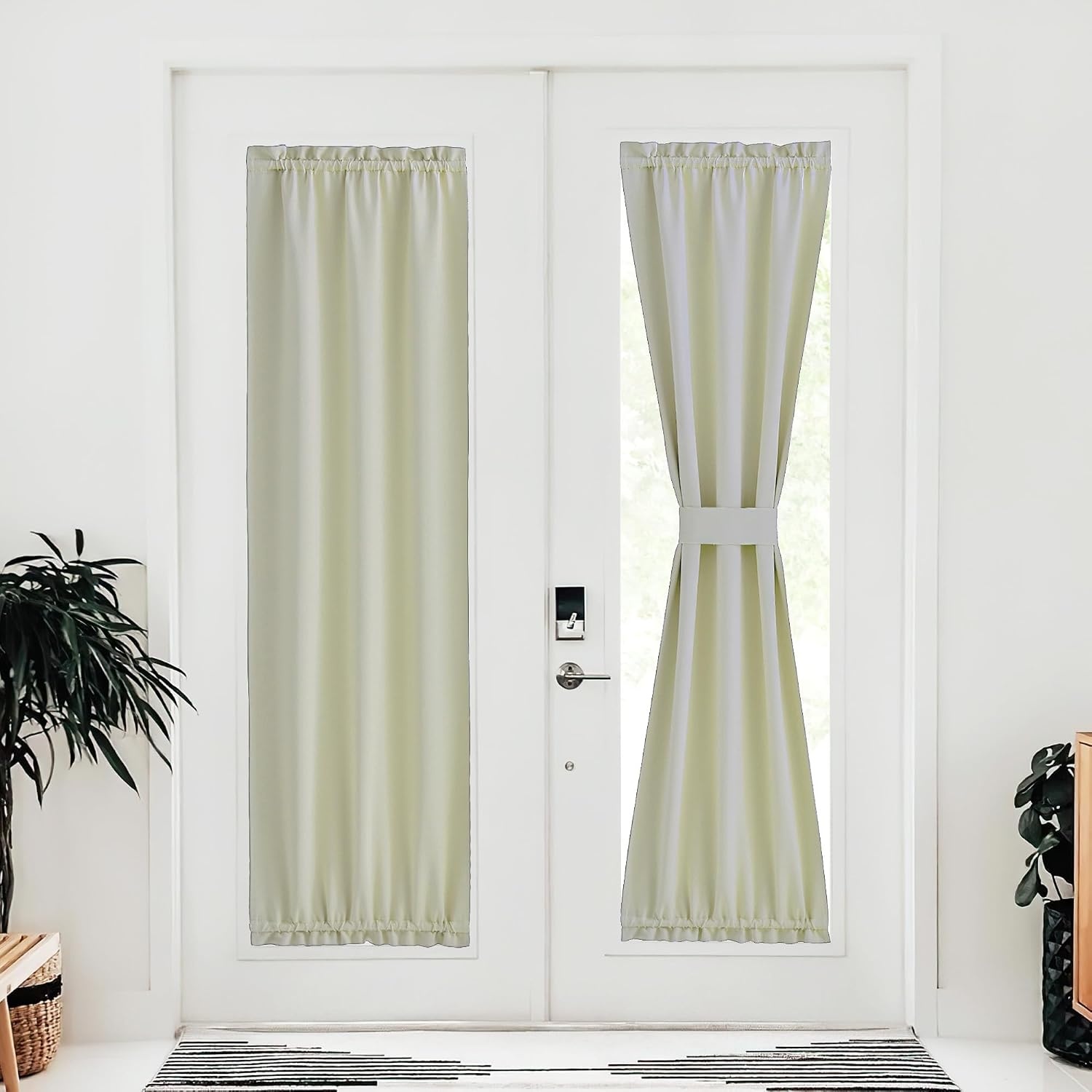 image:imageNICETOWN Stone Blue Blackout Door Curtains with Tieback for French WindowLight Beige
