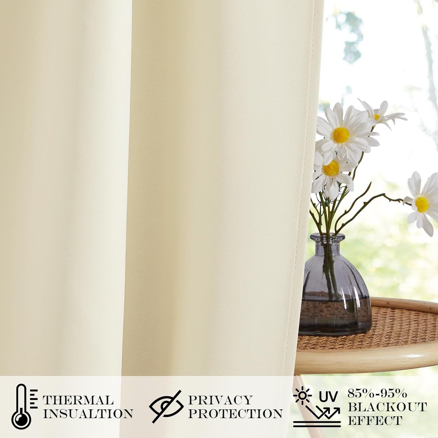 image:imageNICETOWN Stone Blue Blackout Door Curtains with Tieback for French WindowLight Beige