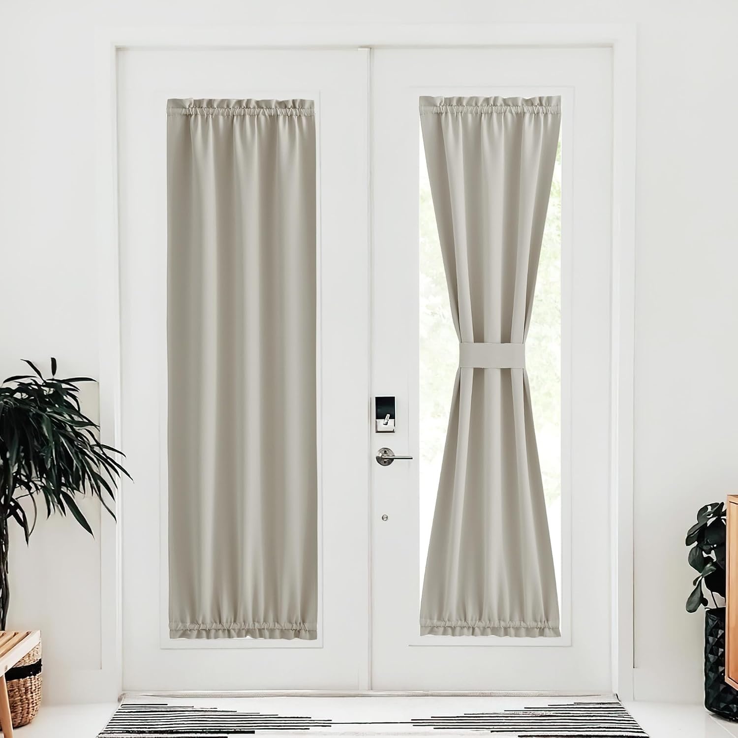 image:imageNICETOWN Stone Blue Blackout Door Curtains with Tieback for French WindowNatural