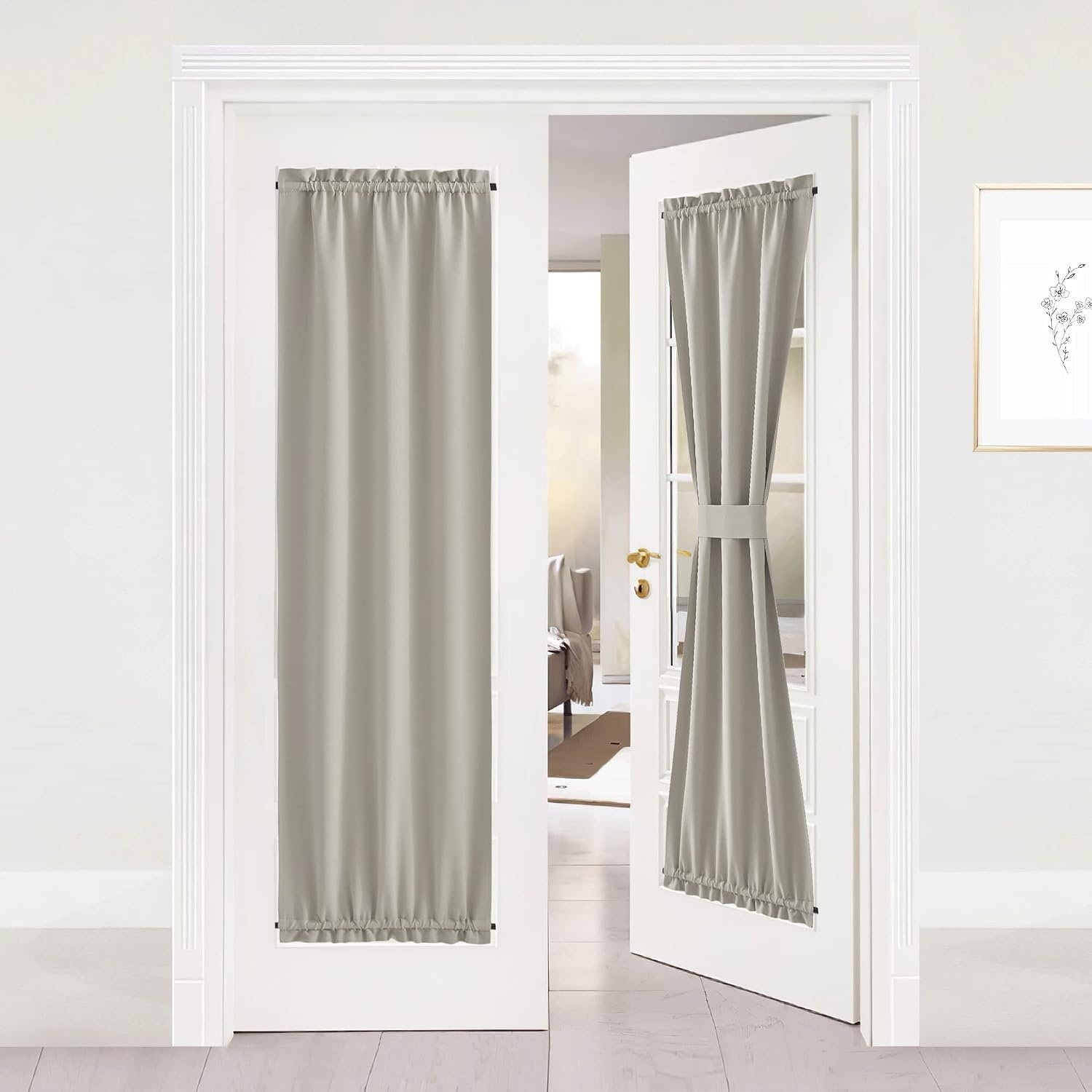 image:imageNICETOWN Stone Blue Blackout Door Curtains with Tieback for French WindowNatural