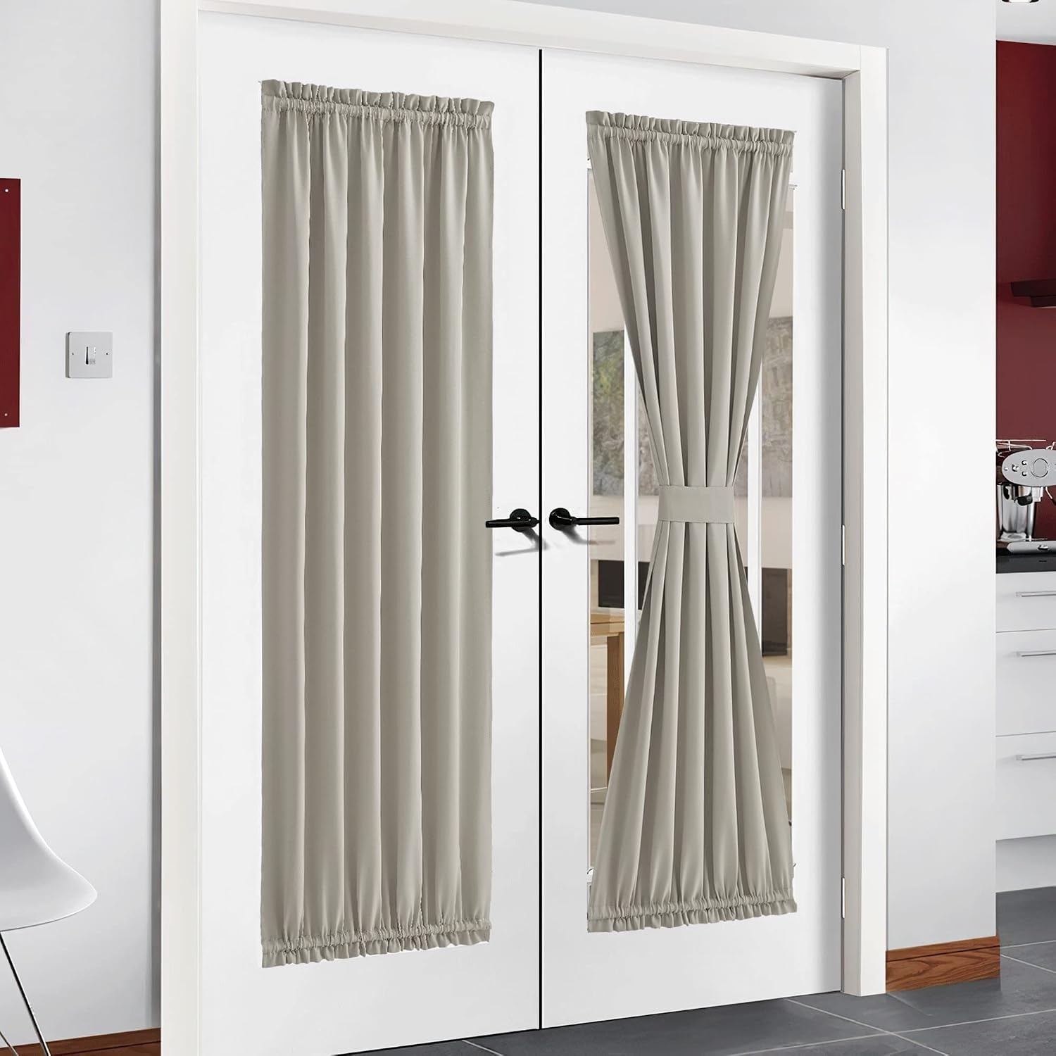 image:imageNICETOWN Stone Blue Blackout Door Curtains with Tieback for French WindowNatural