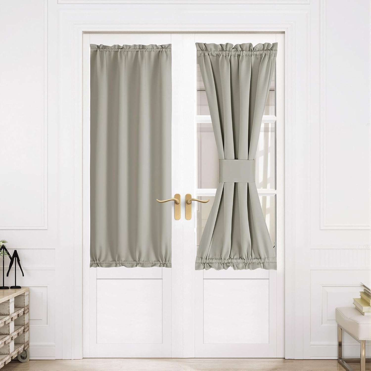 image:imageNICETOWN Stone Blue Blackout Door Curtains with Tieback for French WindowNatural