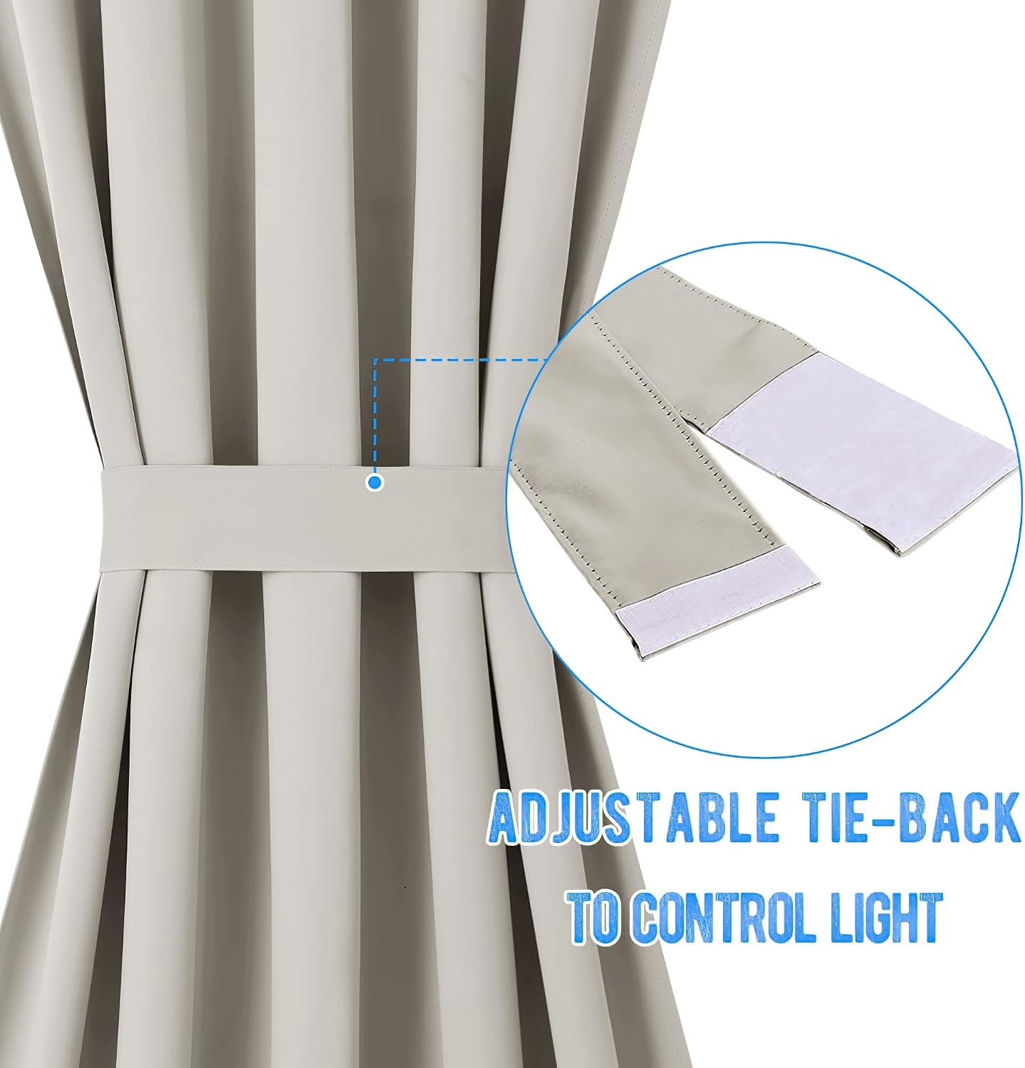 image:imageNICETOWN Stone Blue Blackout Door Curtains with Tieback for French WindowNatural