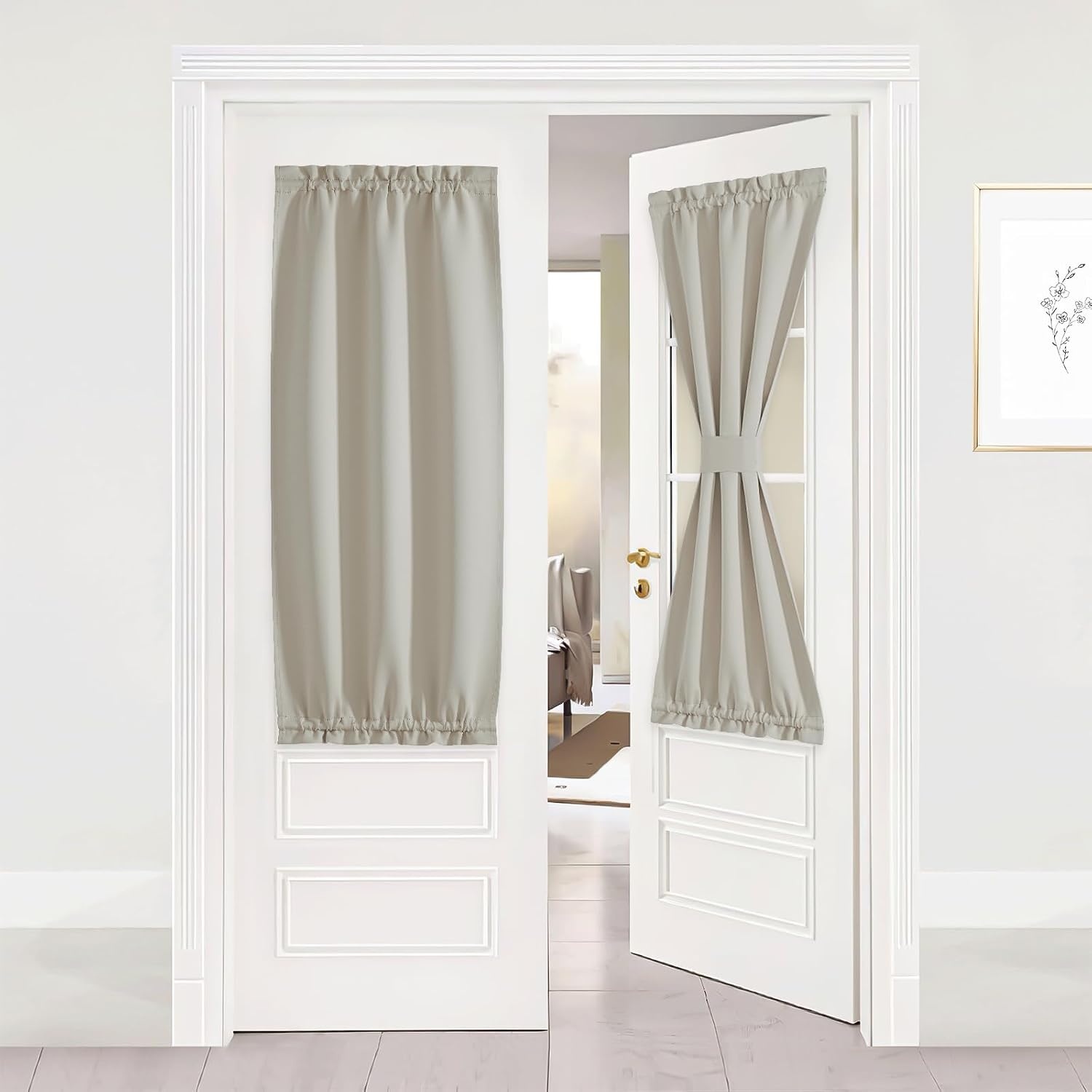 image:imageNICETOWN Stone Blue Blackout Door Curtains with Tieback for French WindowNatural