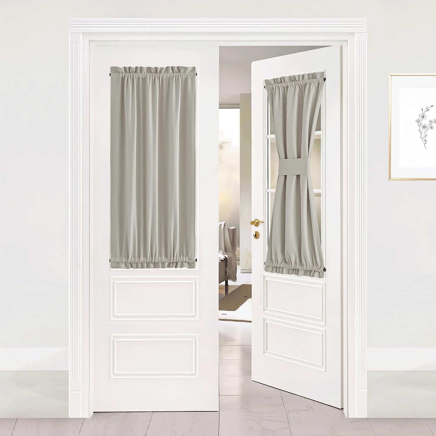 image:imageNICETOWN Stone Blue Blackout Door Curtains with Tieback for French WindowNatural