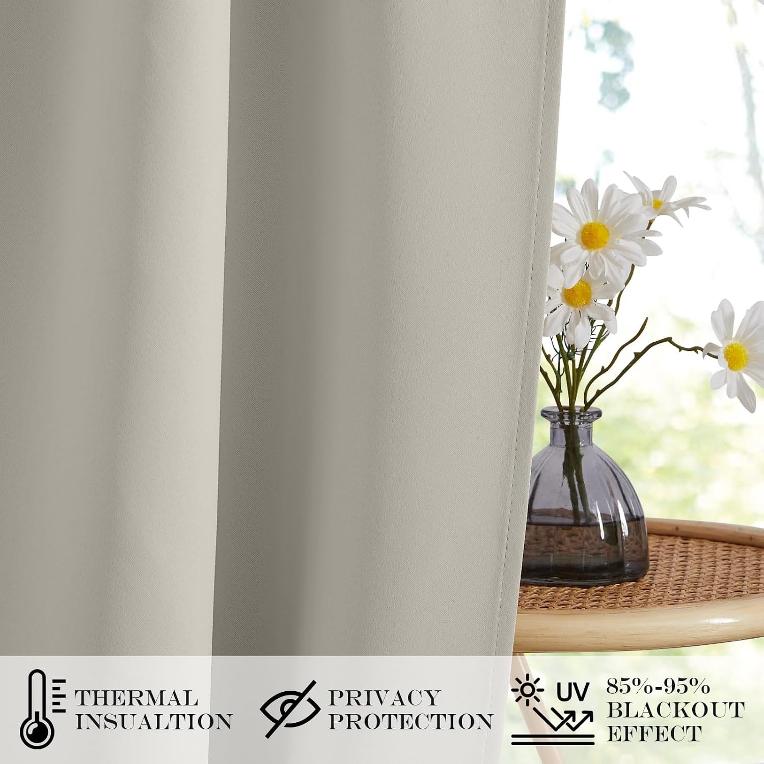 image:imageNICETOWN Stone Blue Blackout Door Curtains with Tieback for French WindowNatural