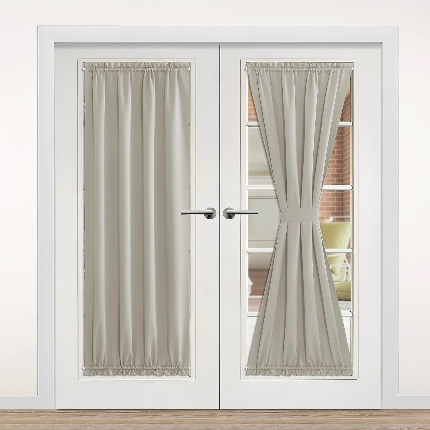 image:imageNICETOWN Stone Blue Blackout Door Curtains with Tieback for French WindowNatural