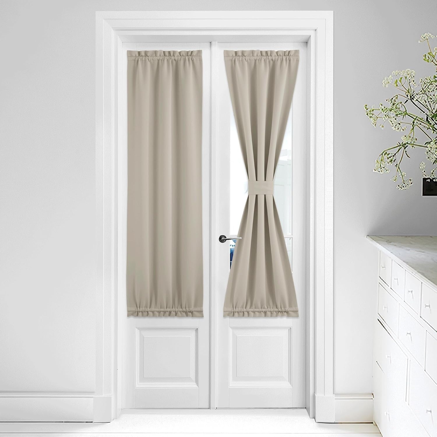 image:imageNICETOWN Stone Blue Blackout Door Curtains with Tieback for French WindowNatural