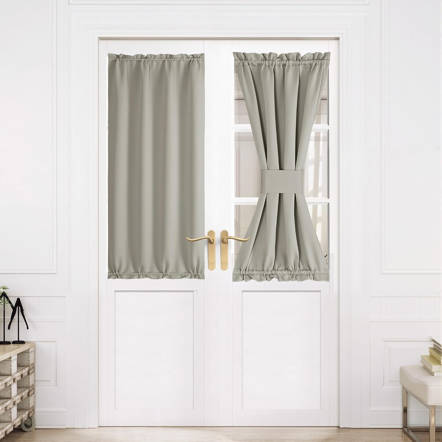 image:imageNICETOWN Stone Blue Blackout Door Curtains with Tieback for French WindowNatural