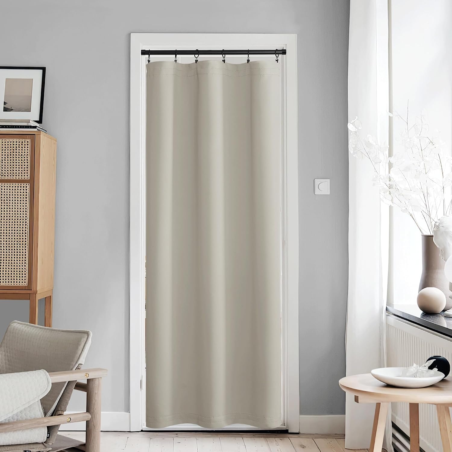 image:imageNICETOWN Stone Blue Blackout Door Curtains with Tieback for French WindowNatural