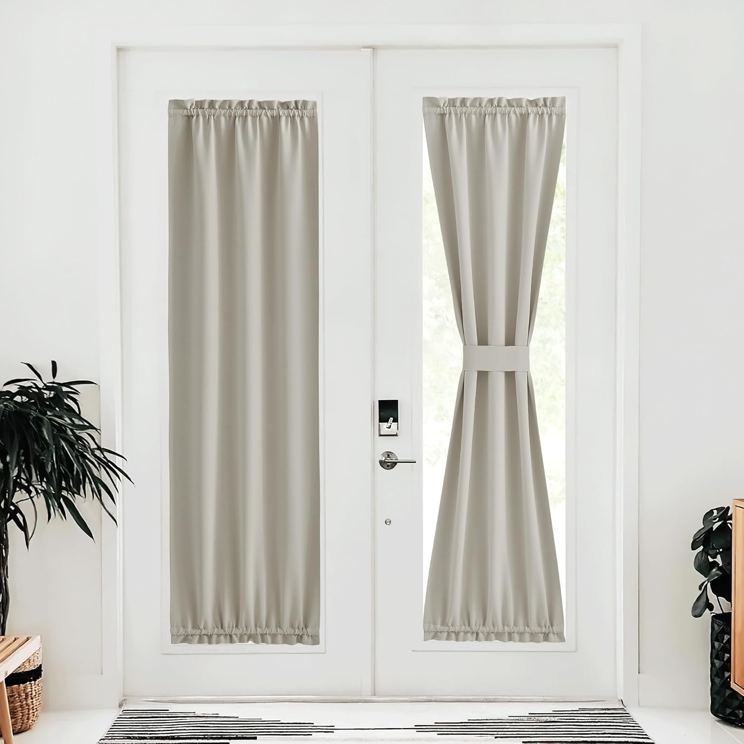 image:imageNICETOWN Stone Blue Blackout Door Curtains with Tieback for French WindowNatural