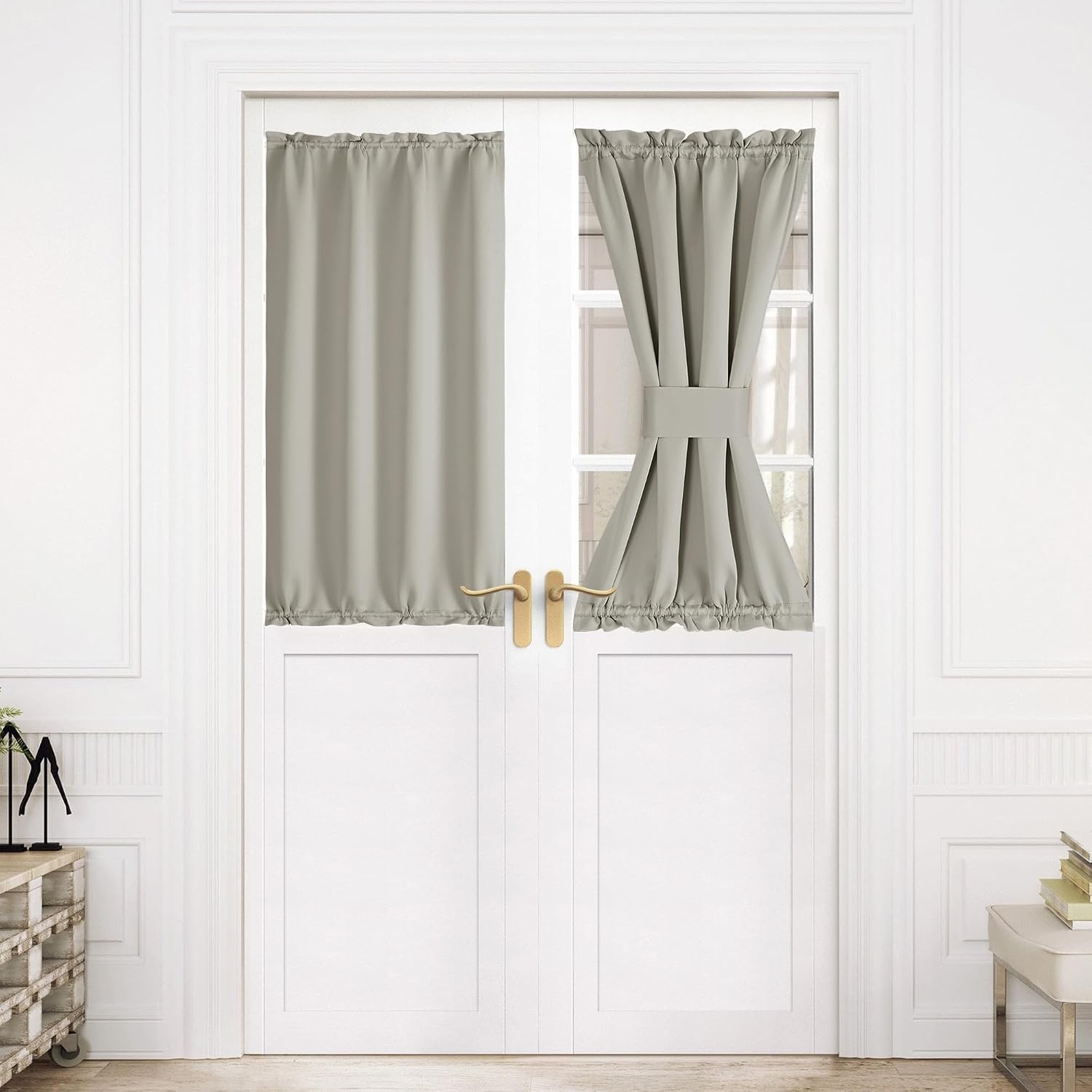image:imageNICETOWN Stone Blue Blackout Door Curtains with Tieback for French WindowNatural