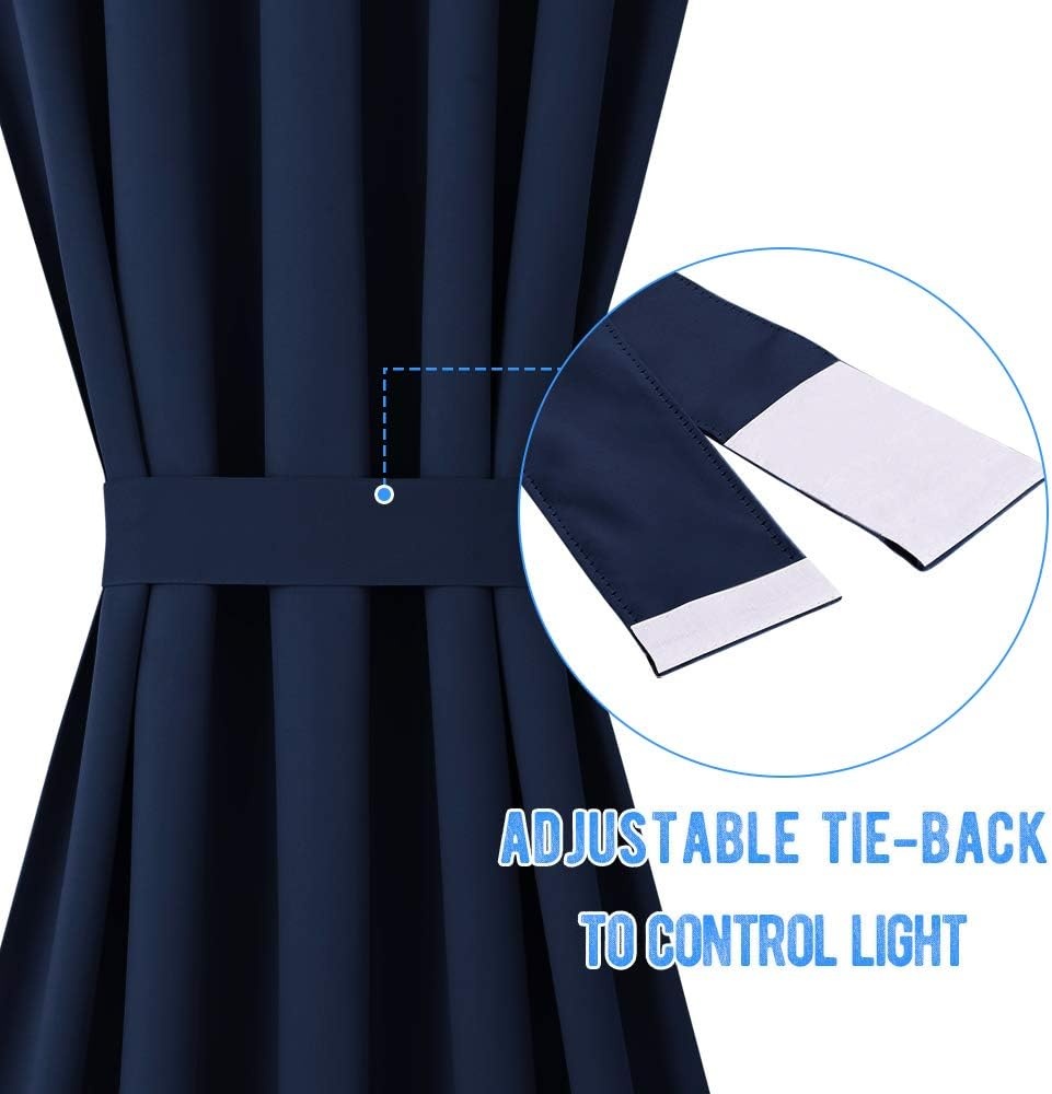 image:imageNICETOWN Stone Blue Blackout Door Curtains with Tieback for French WindowNavy