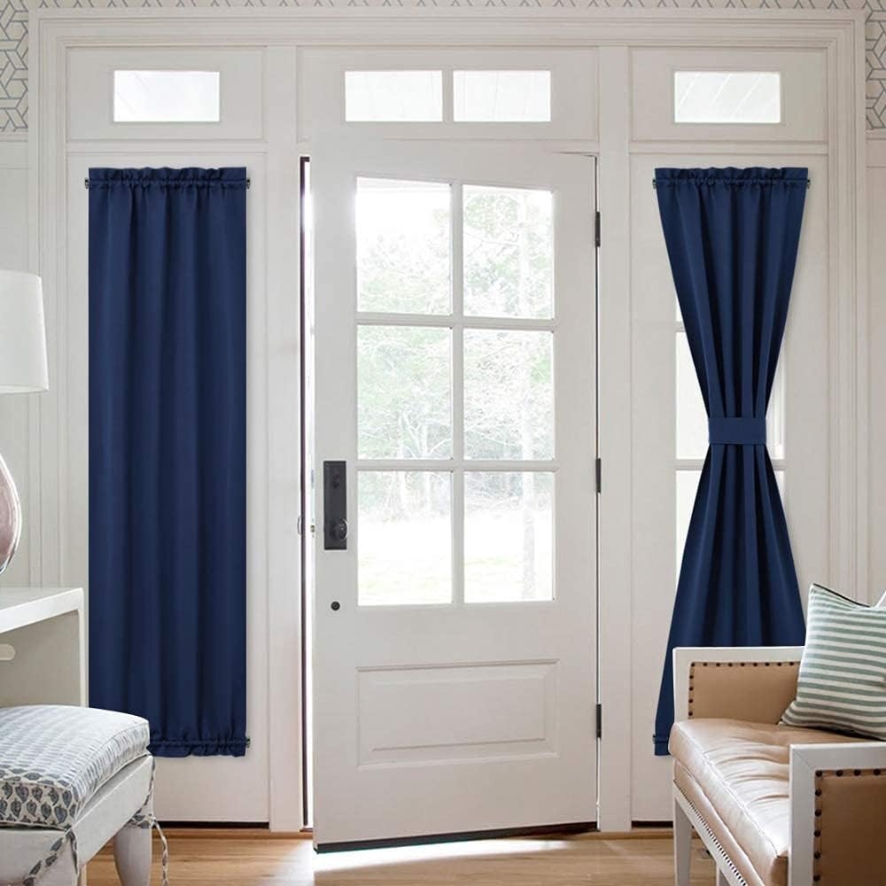 image:imageNICETOWN Stone Blue Blackout Door Curtains with Tieback for French WindowNavy
