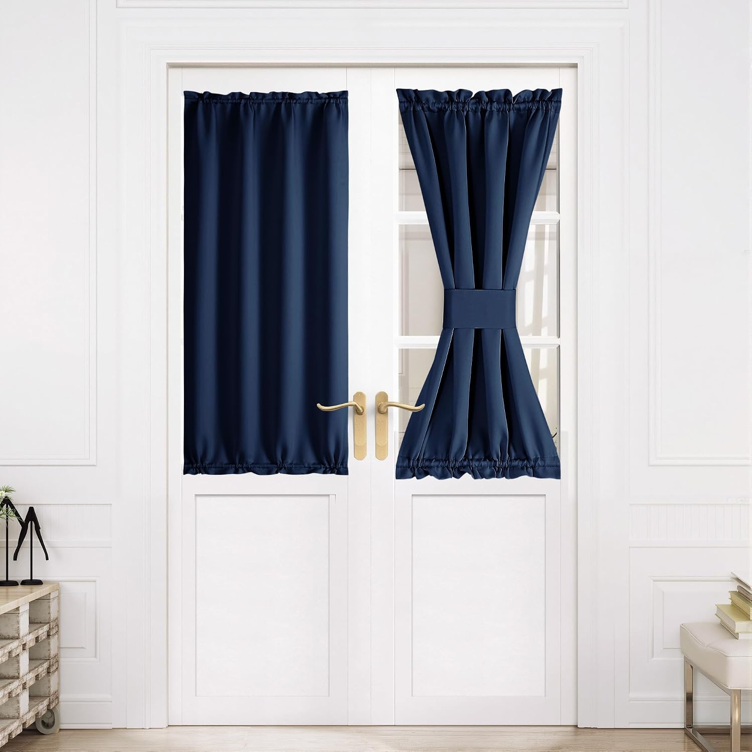 image:imageNICETOWN Stone Blue Blackout Door Curtains with Tieback for French WindowNavy