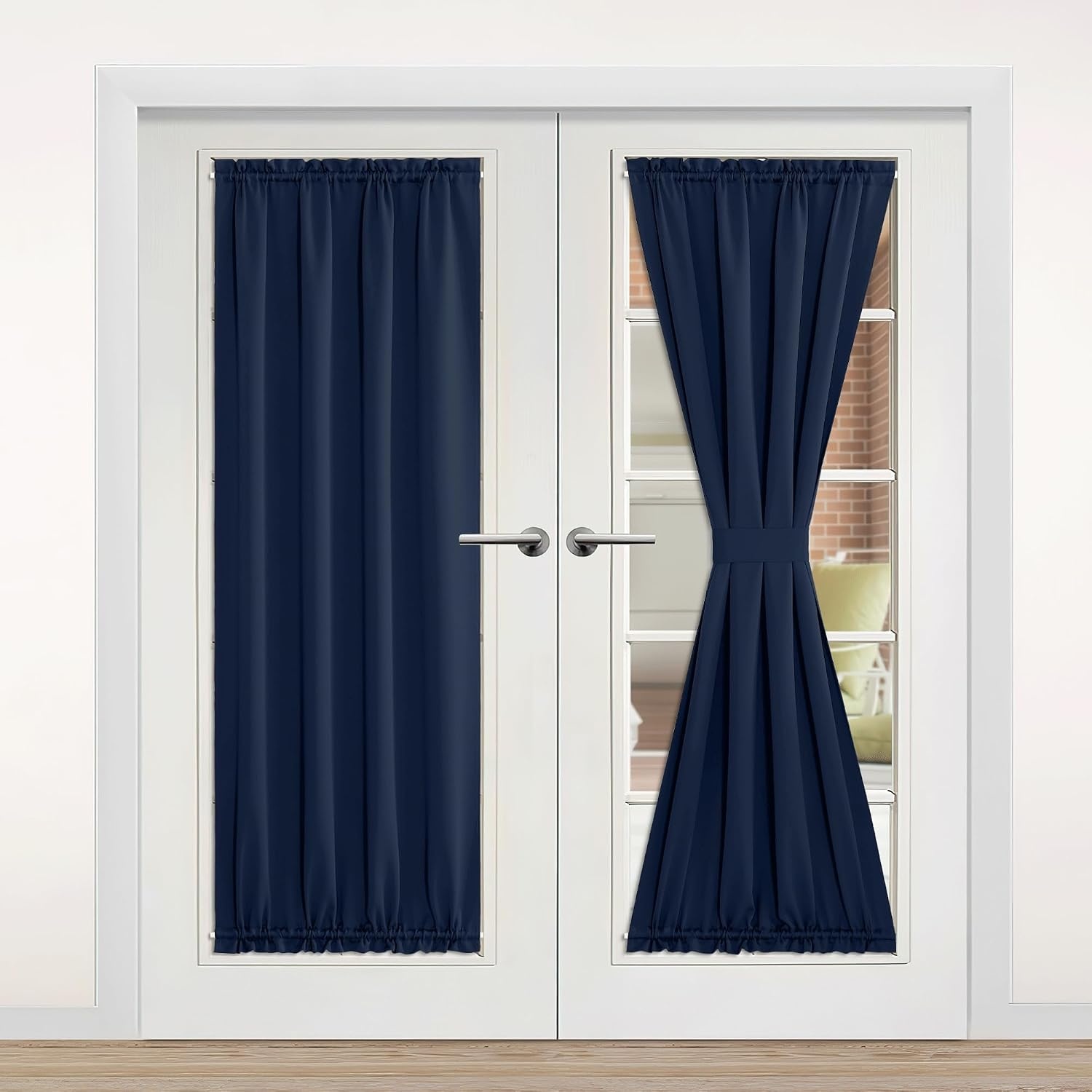 image:imageNICETOWN Stone Blue Blackout Door Curtains with Tieback for French WindowNavy