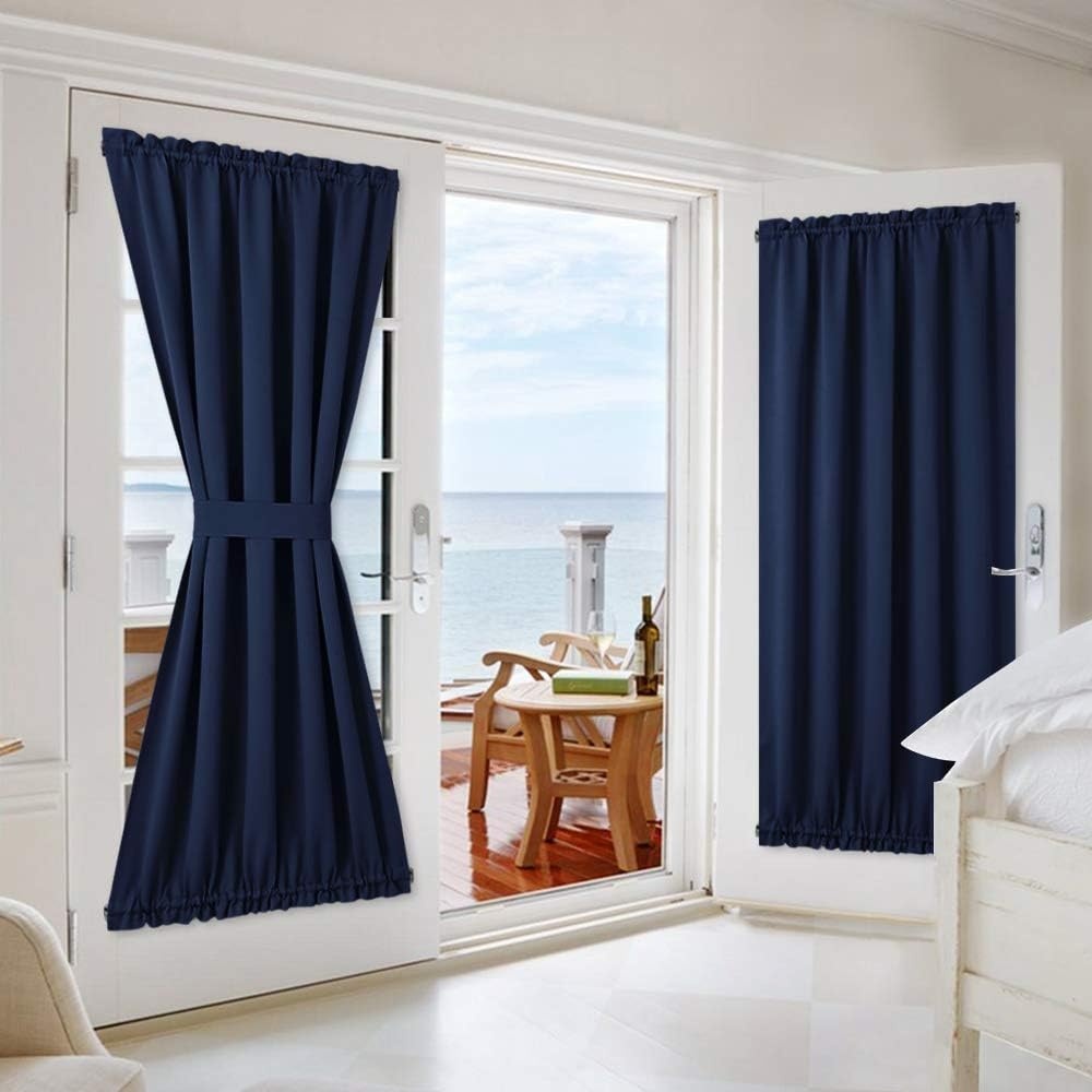image:imageNICETOWN Stone Blue Blackout Door Curtains with Tieback for French WindowNavy