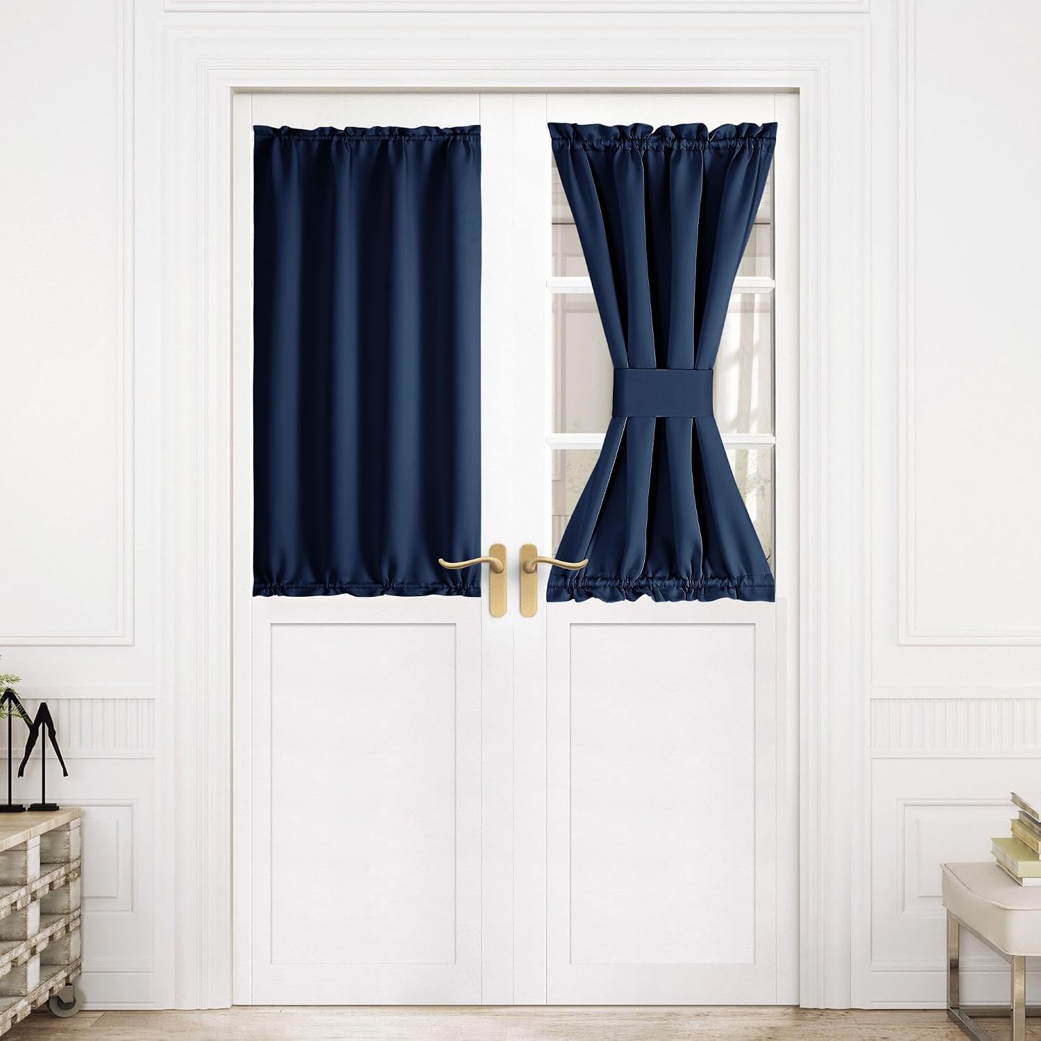image:imageNICETOWN Stone Blue Blackout Door Curtains with Tieback for French WindowNavy