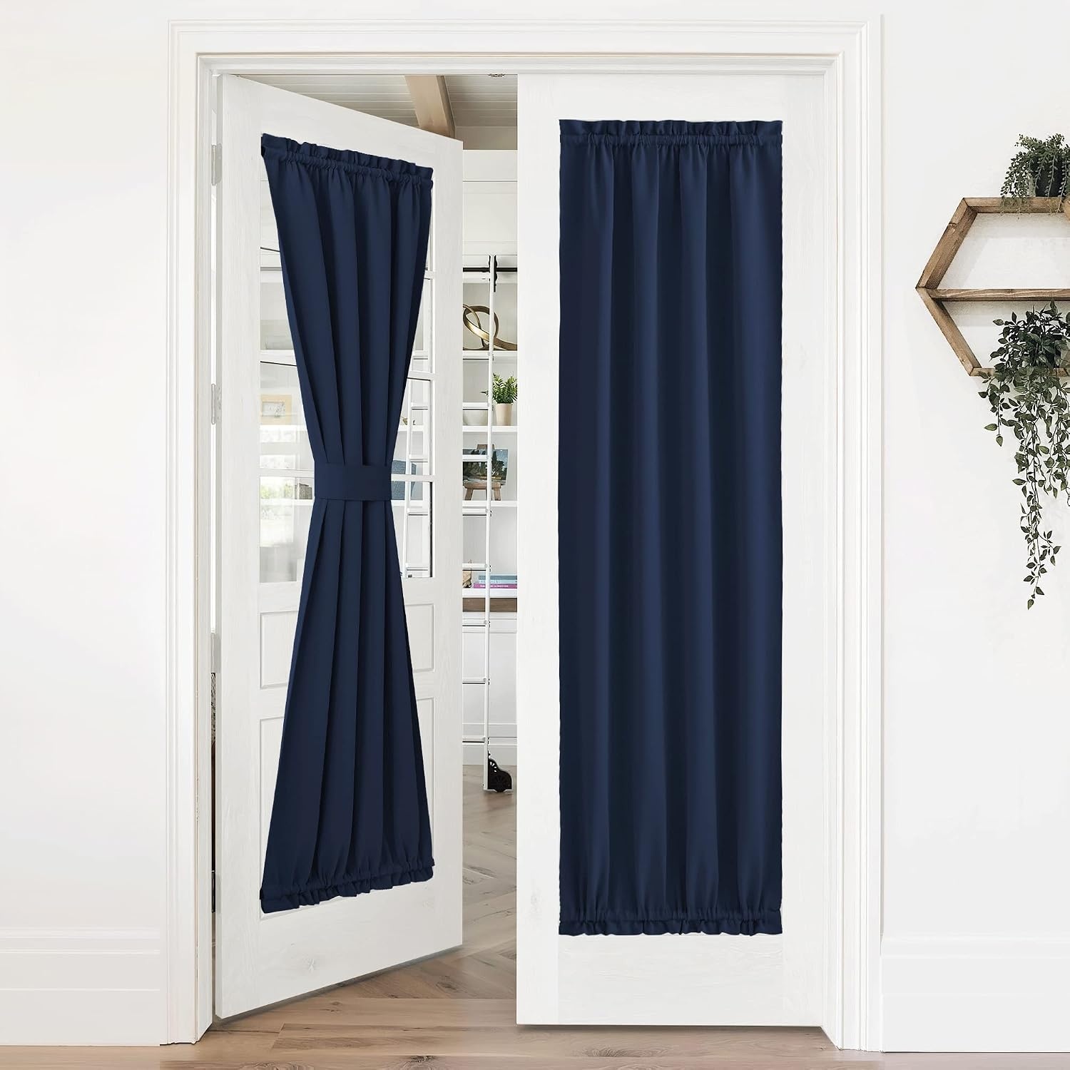 image:imageNICETOWN Stone Blue Blackout Door Curtains with Tieback for French WindowNavy