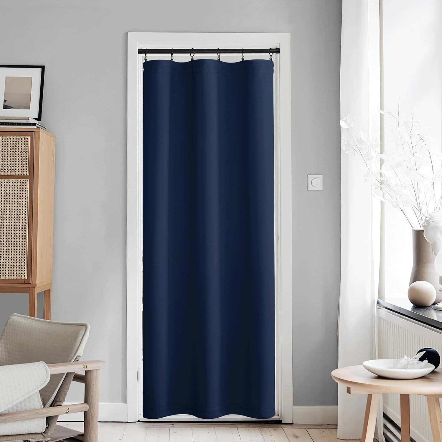 image:imageNICETOWN Stone Blue Blackout Door Curtains with Tieback for French WindowNavy