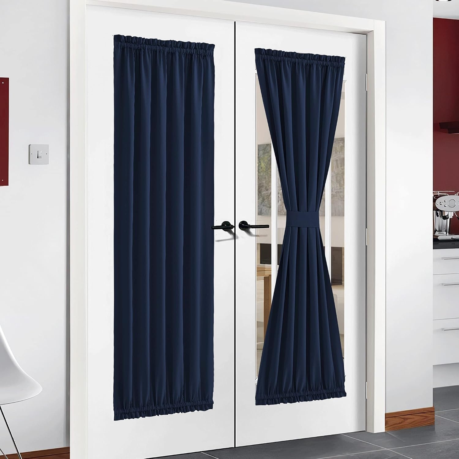 image:imageNICETOWN Stone Blue Blackout Door Curtains with Tieback for French WindowNavy