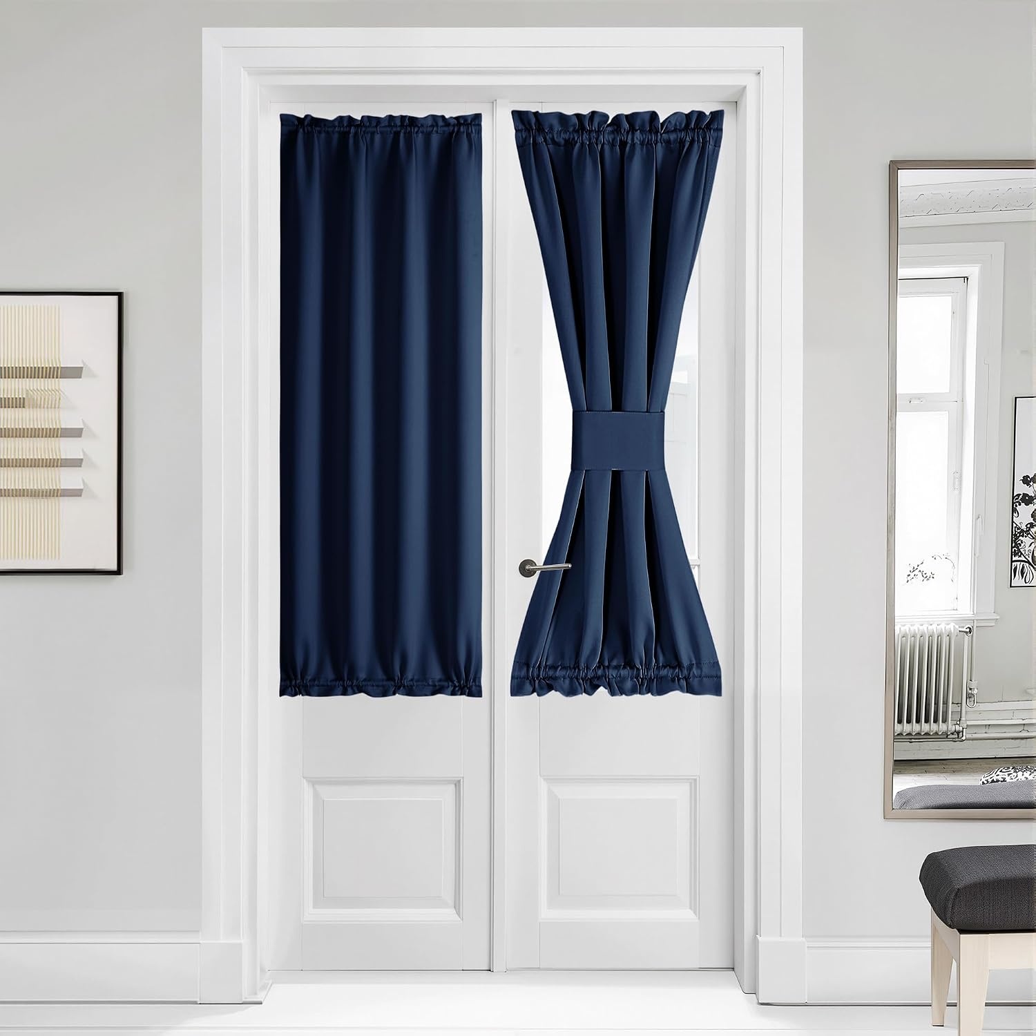image:imageNICETOWN Stone Blue Blackout Door Curtains with Tieback for French WindowNavy