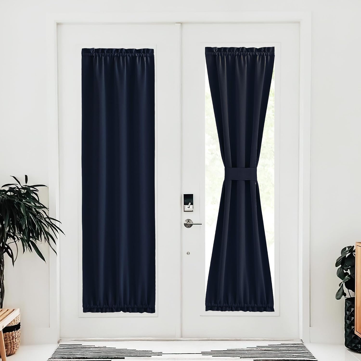 image:imageNICETOWN Stone Blue Blackout Door Curtains with Tieback for French WindowNavy