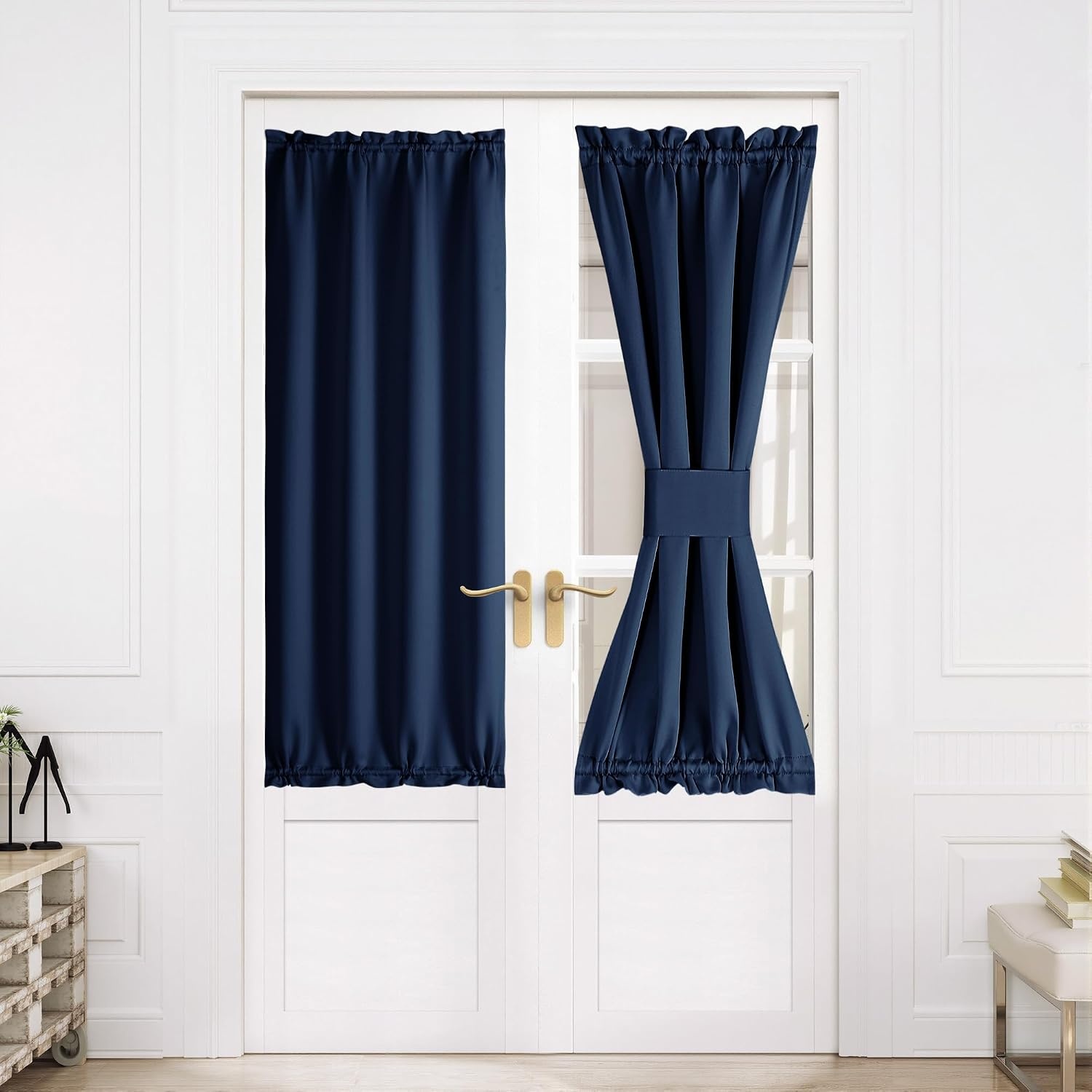 image:imageNICETOWN Stone Blue Blackout Door Curtains with Tieback for French WindowNavy