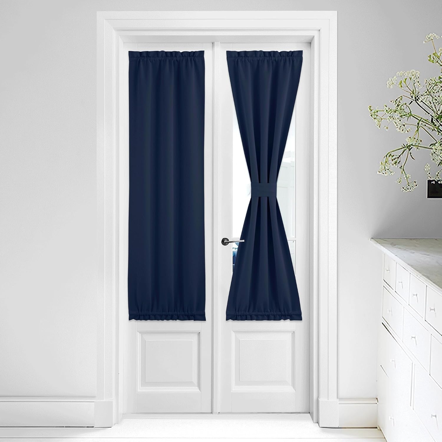 image:imageNICETOWN Stone Blue Blackout Door Curtains with Tieback for French WindowNavy