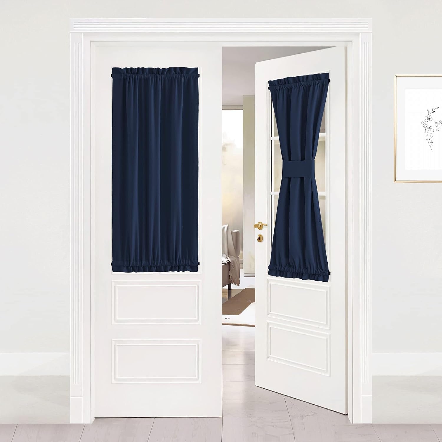image:imageNICETOWN Stone Blue Blackout Door Curtains with Tieback for French WindowNavy