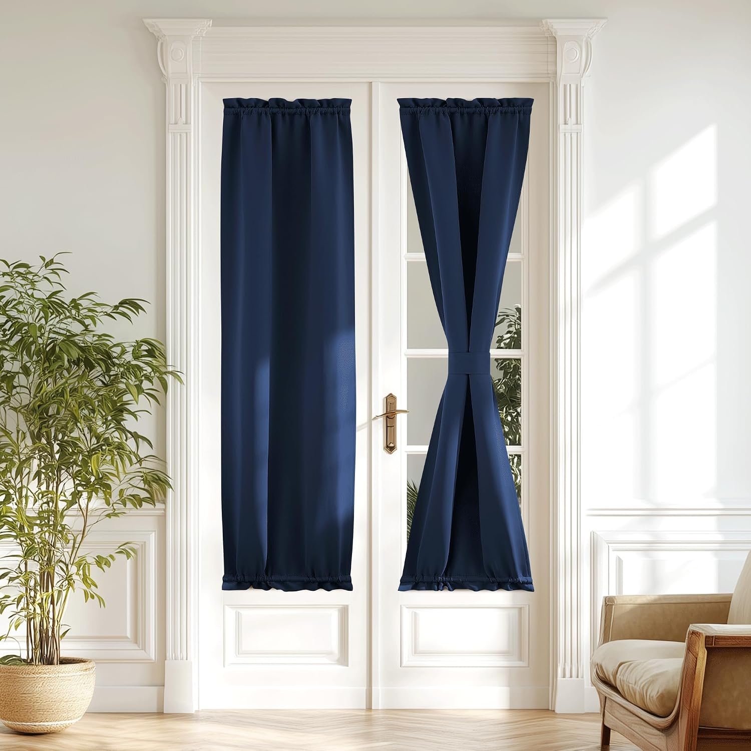 image:imageNICETOWN Stone Blue Blackout Door Curtains with Tieback for French WindowNavy
