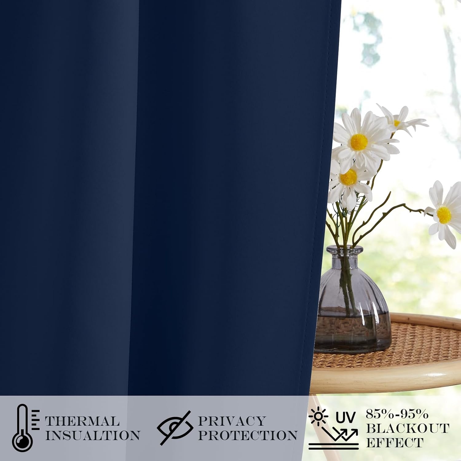 image:imageNICETOWN Stone Blue Blackout Door Curtains with Tieback for French WindowNavy