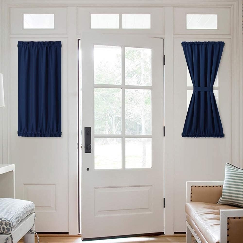 image:imageNICETOWN Stone Blue Blackout Door Curtains with Tieback for French WindowNavy
