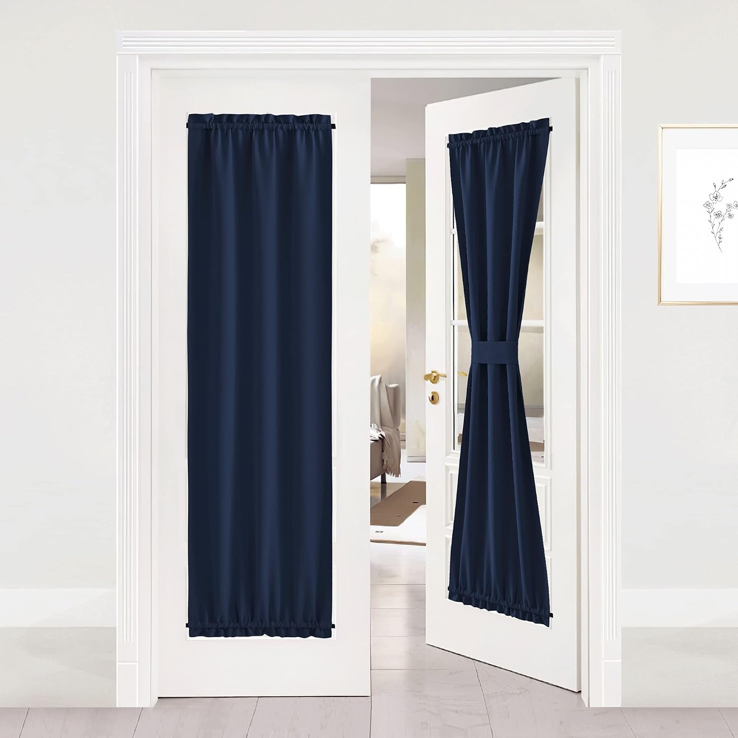 image:imageNICETOWN Stone Blue Blackout Door Curtains with Tieback for French WindowNavy