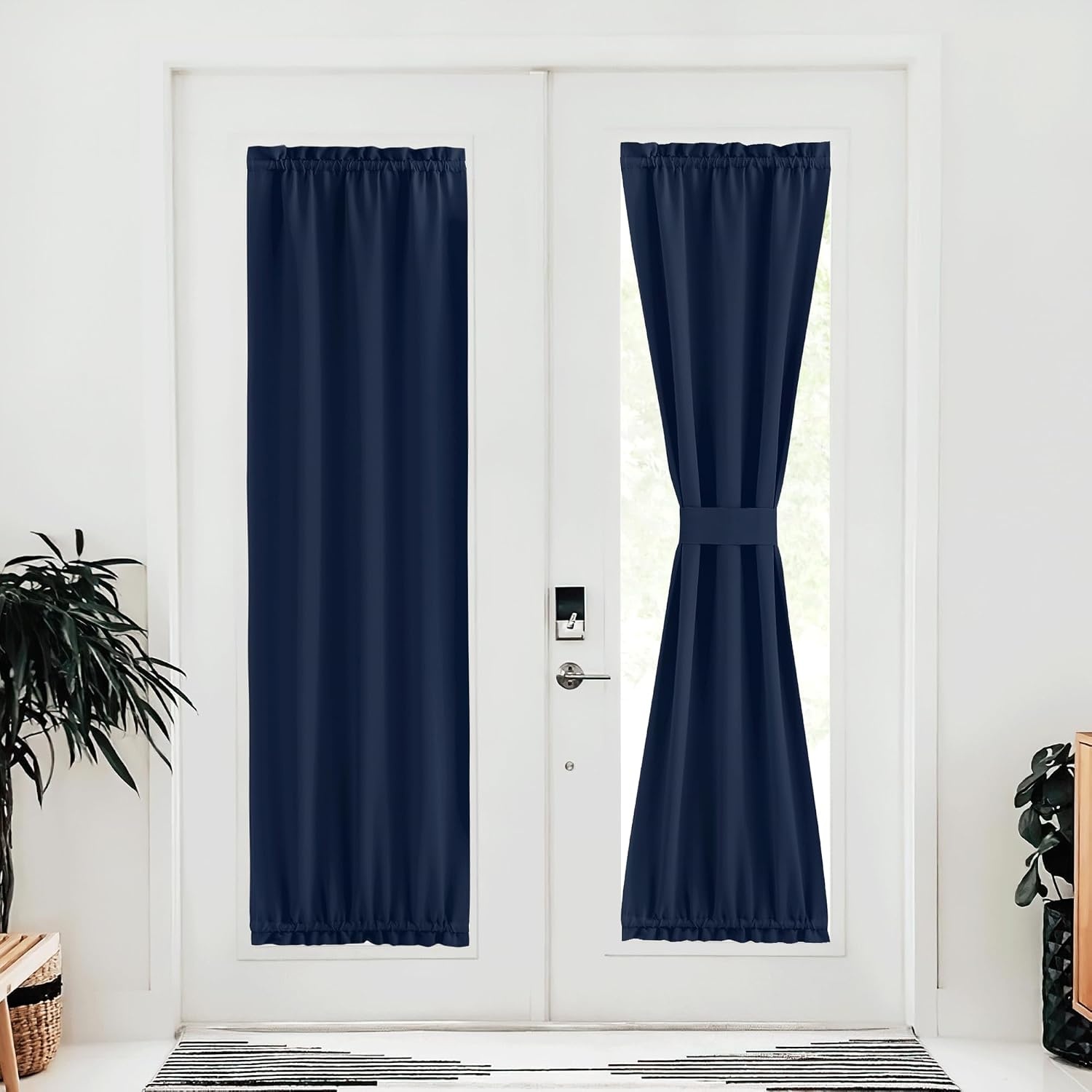 image:imageNICETOWN Stone Blue Blackout Door Curtains with Tieback for French WindowNavy
