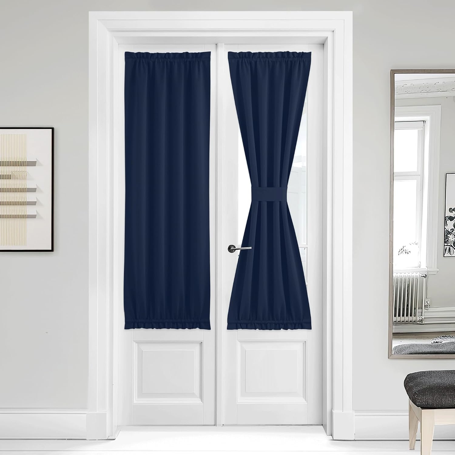 image:imageNICETOWN Stone Blue Blackout Door Curtains with Tieback for French WindowNavy