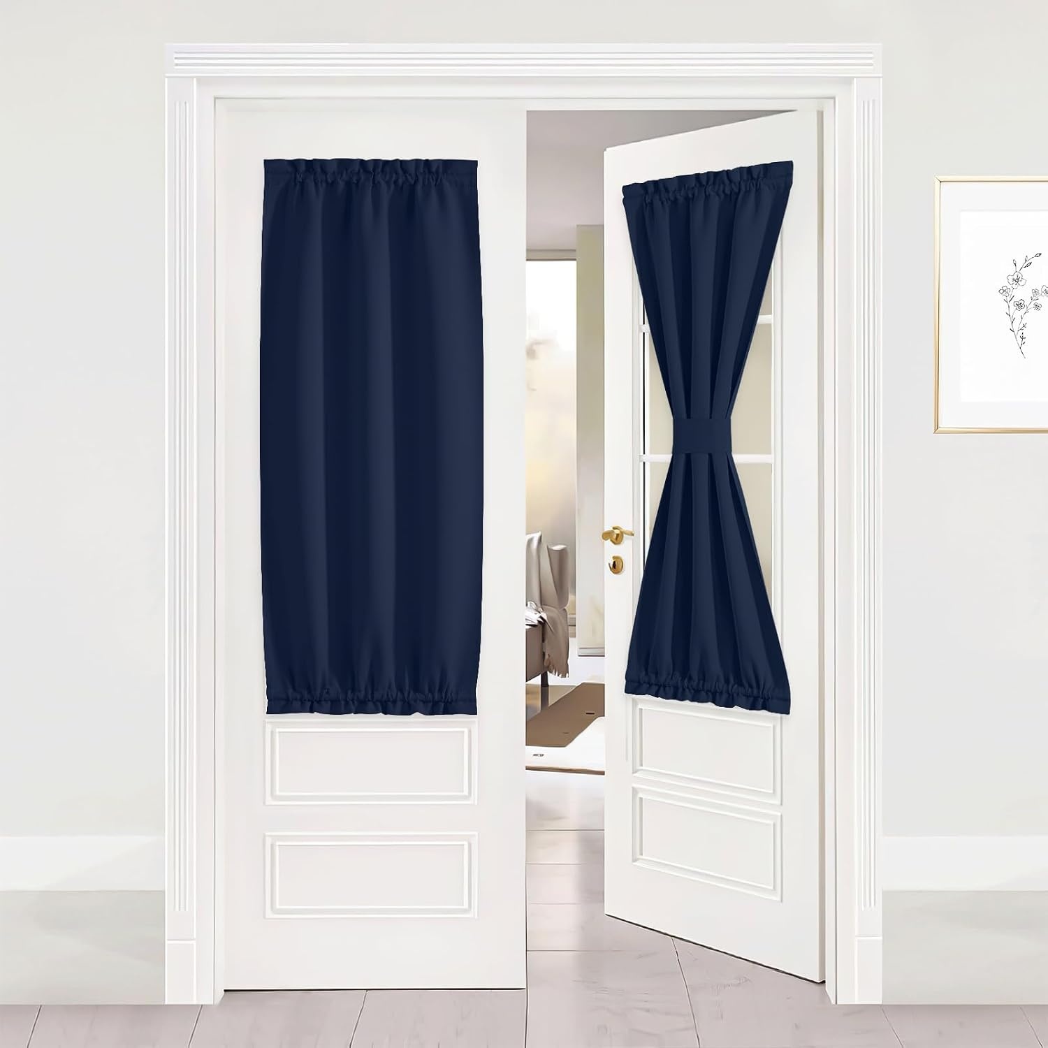 image:imageNICETOWN Stone Blue Blackout Door Curtains with Tieback for French WindowNavy