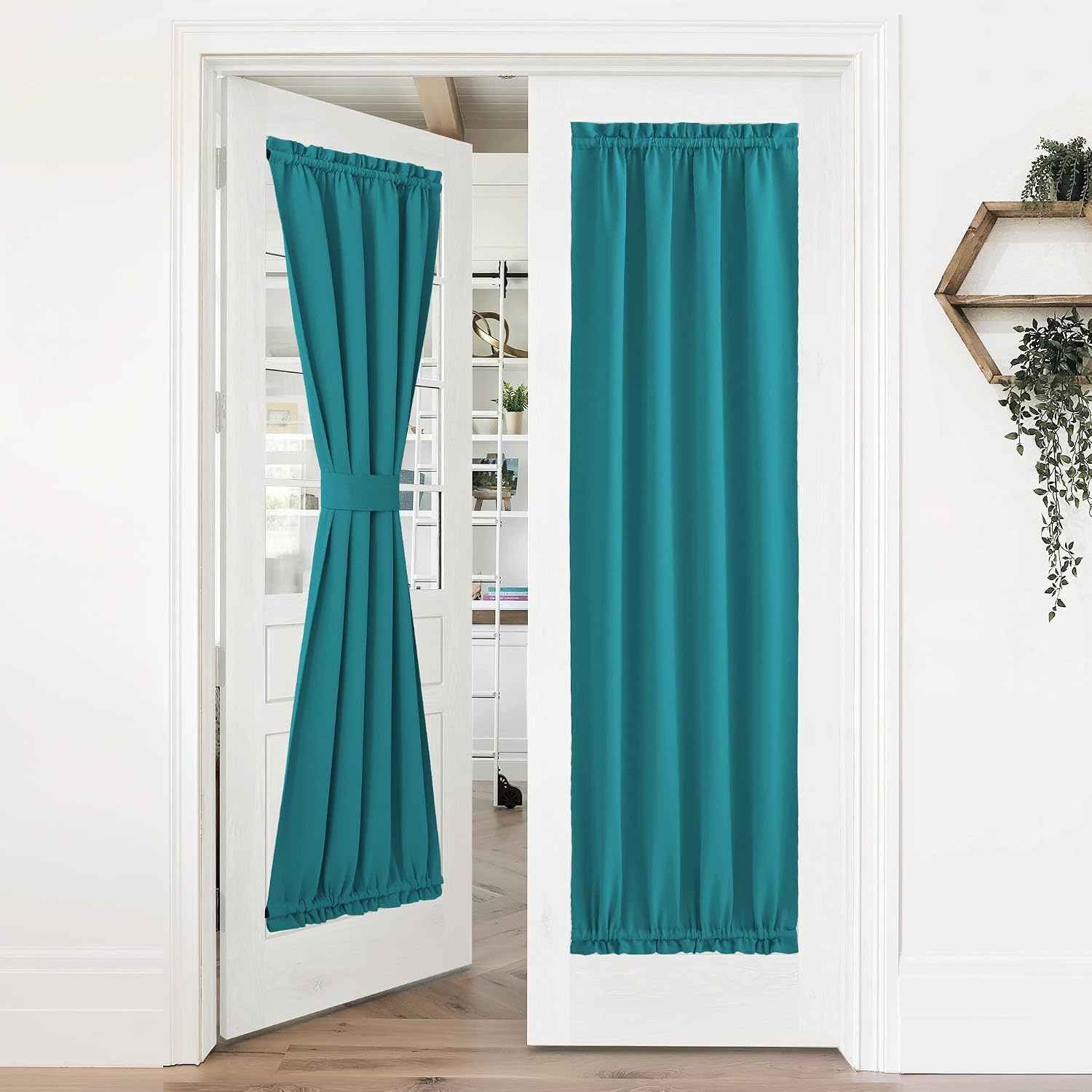image:imageNICETOWN Stone Blue Blackout Door Curtains with Tieback for French WindowPeacock Teal