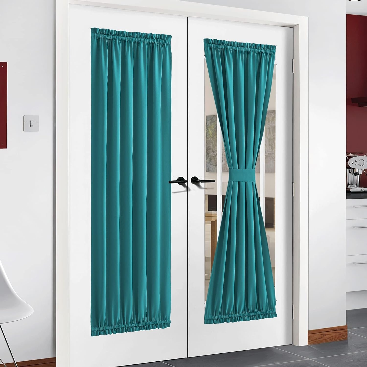 image:imageNICETOWN Stone Blue Blackout Door Curtains with Tieback for French WindowPeacock Teal