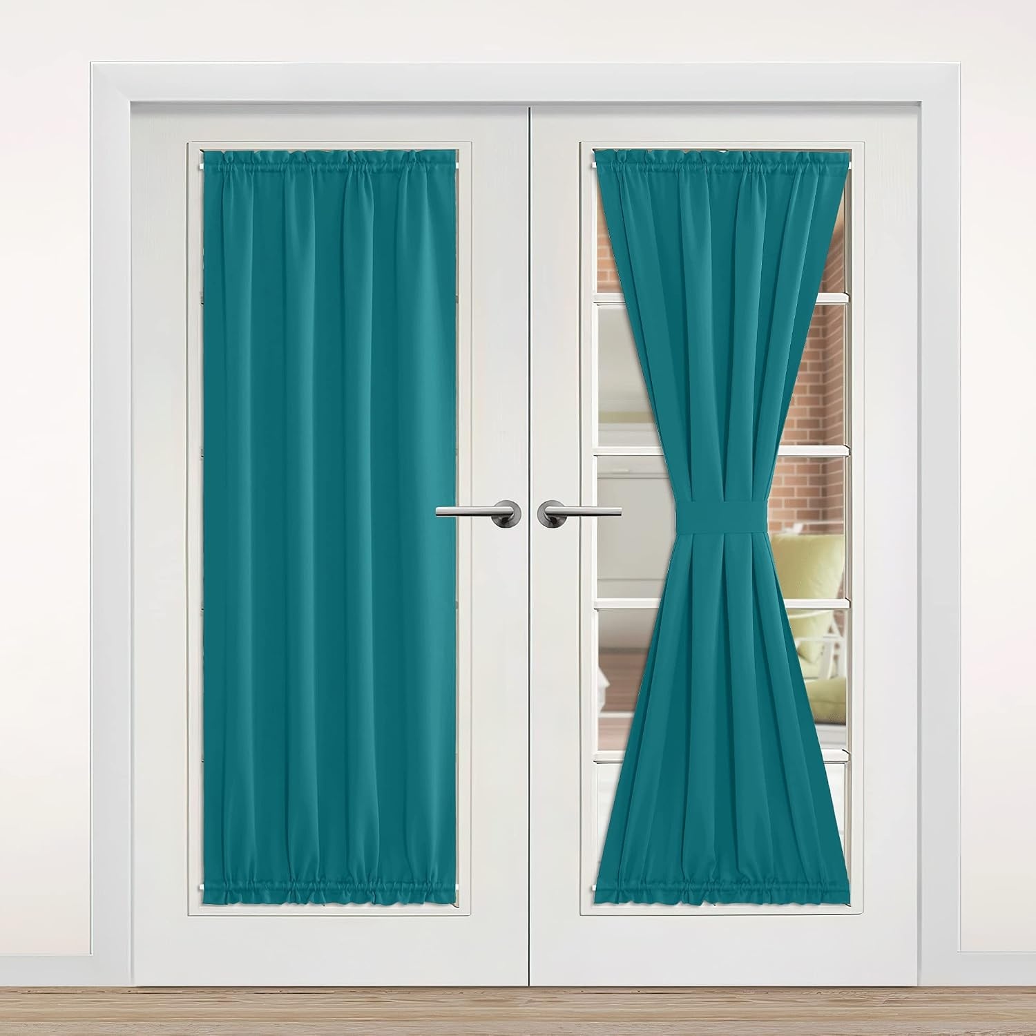 image:imageNICETOWN Stone Blue Blackout Door Curtains with Tieback for French WindowPeacock Teal