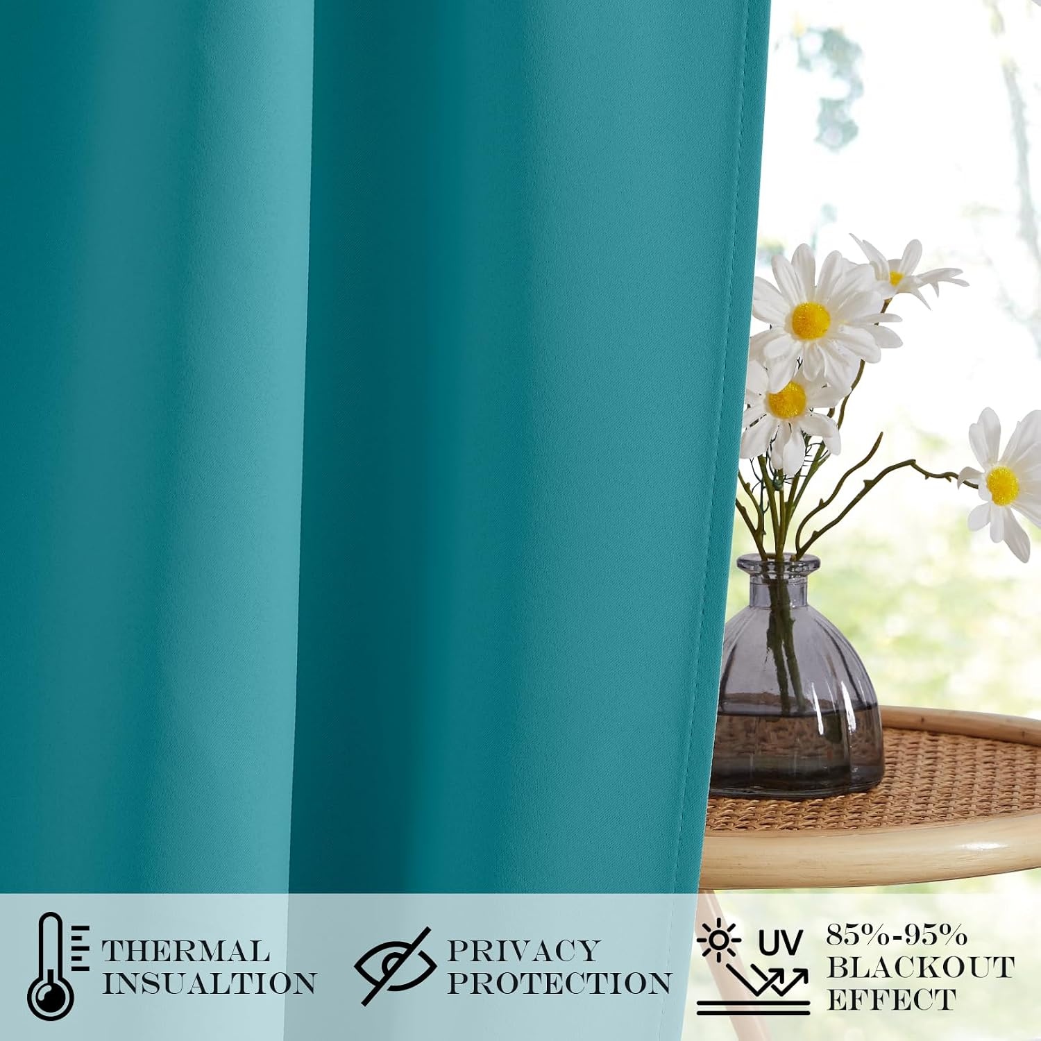 image:imageNICETOWN Stone Blue Blackout Door Curtains with Tieback for French WindowPeacock Teal