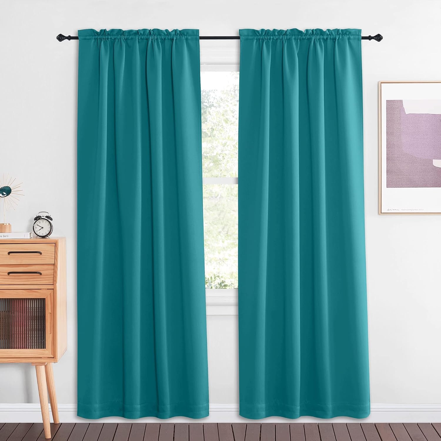 image:imageNICETOWN Stone Blue Blackout Door Curtains with Tieback for French WindowPeacock Teal