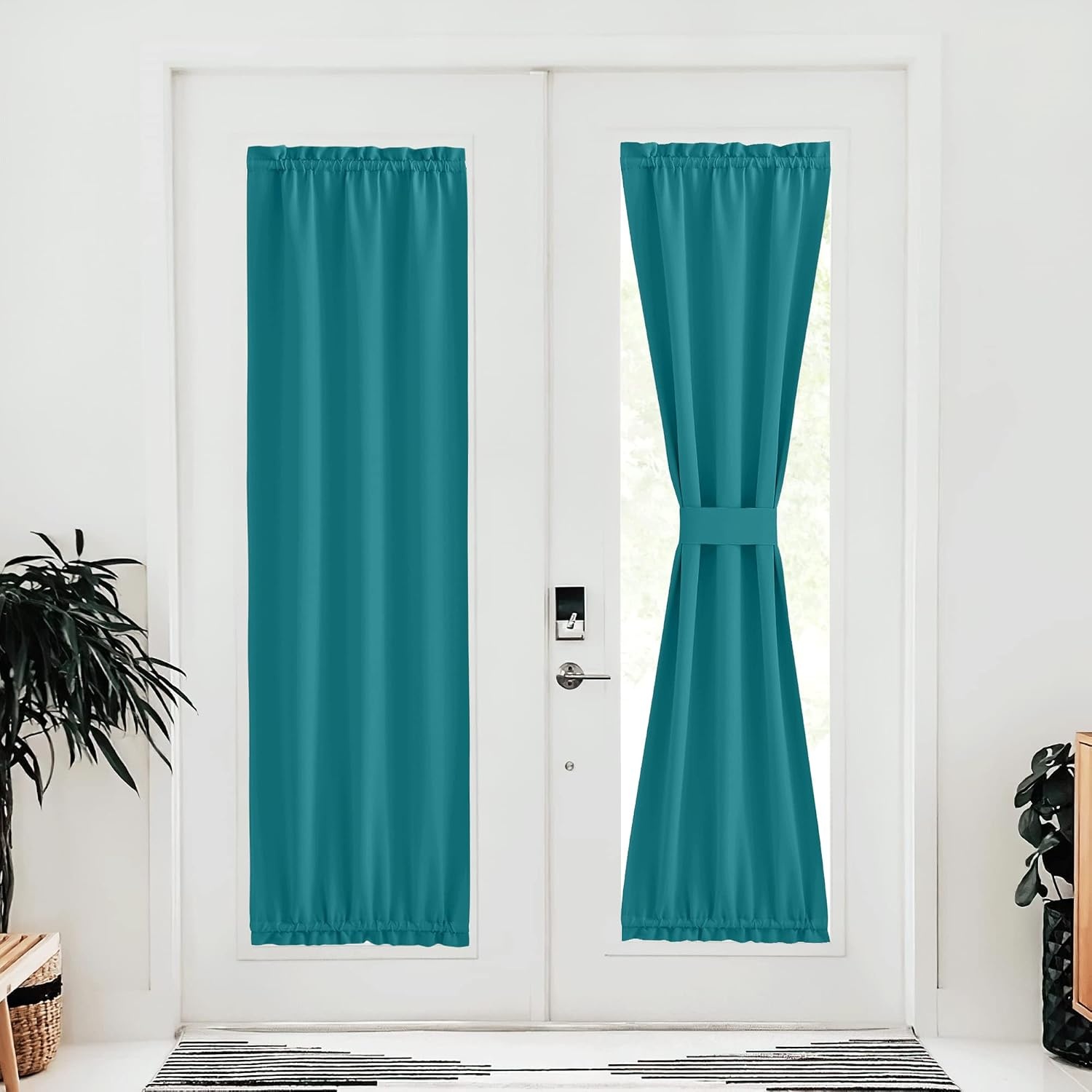 image:imageNICETOWN Stone Blue Blackout Door Curtains with Tieback for French WindowPeacock Teal