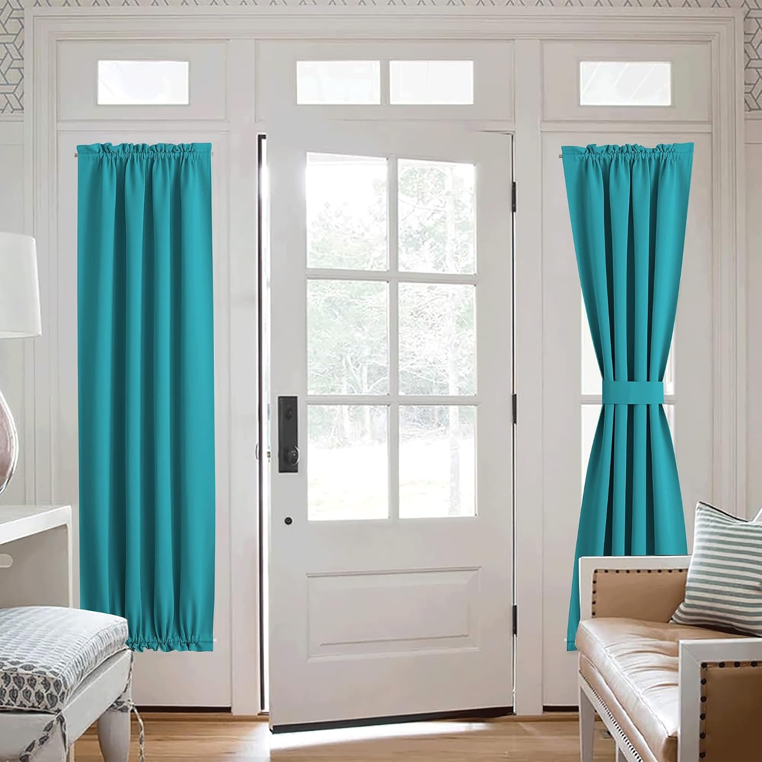 image:imageNICETOWN Stone Blue Blackout Door Curtains with Tieback for French WindowPeacock Teal