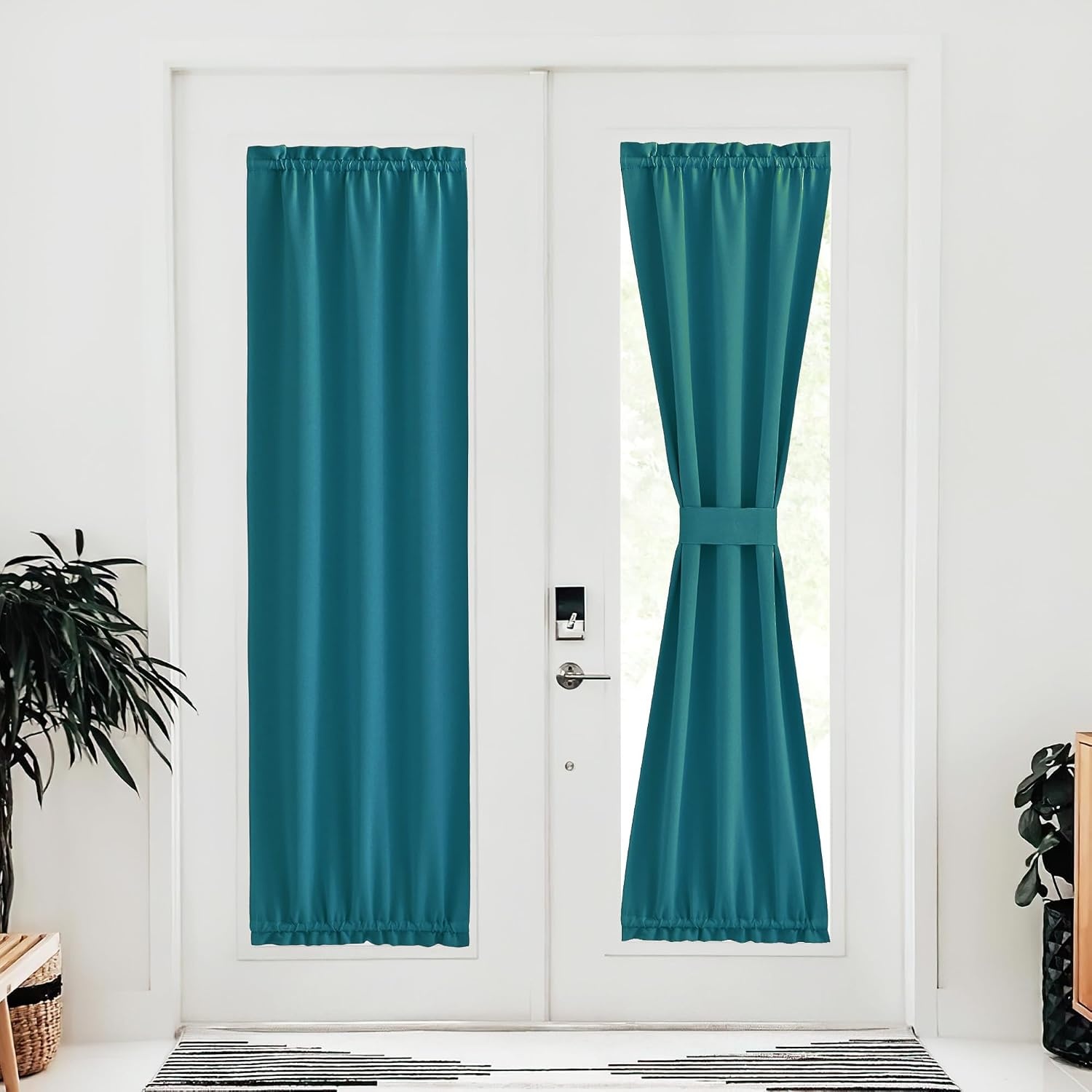 image:imageNICETOWN Stone Blue Blackout Door Curtains with Tieback for French WindowPeacock Teal