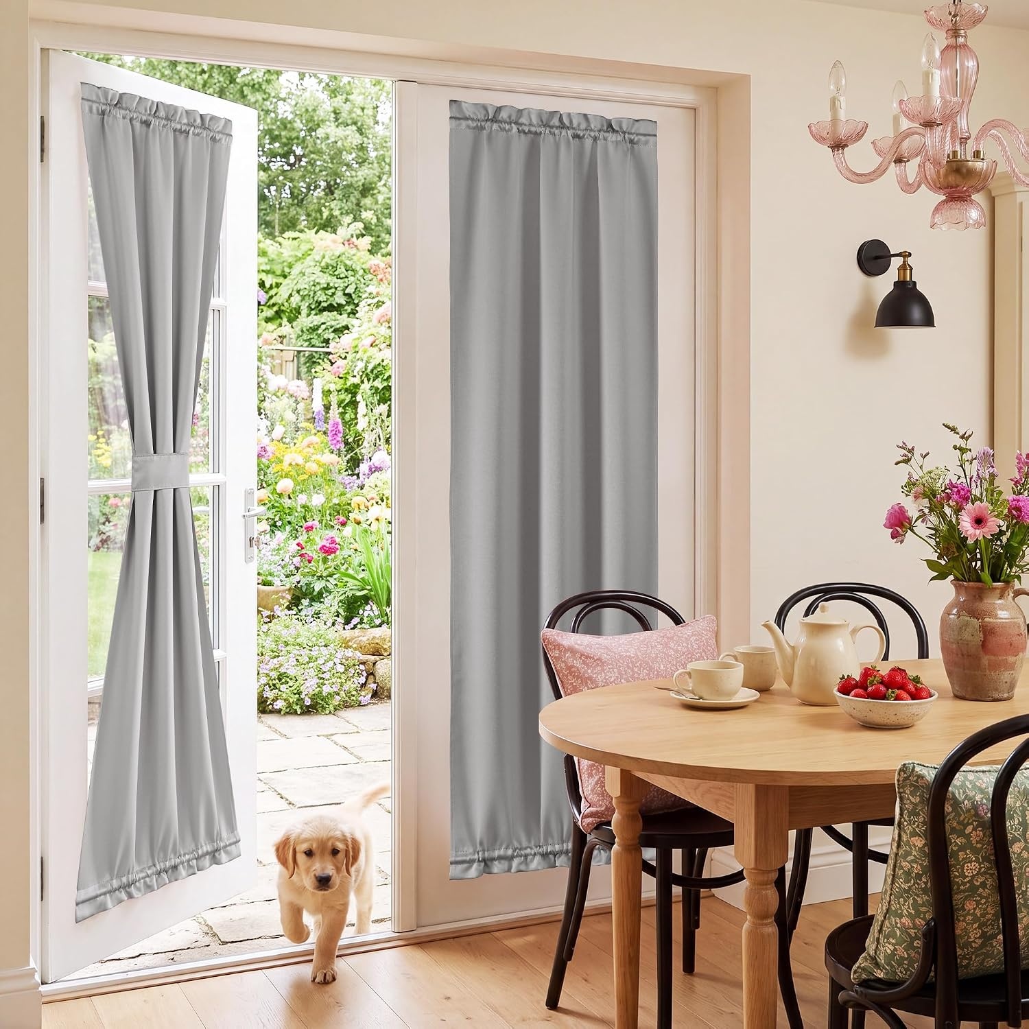 image:imageNICETOWN Stone Blue Blackout Door Curtains with Tieback for French WindowPewter